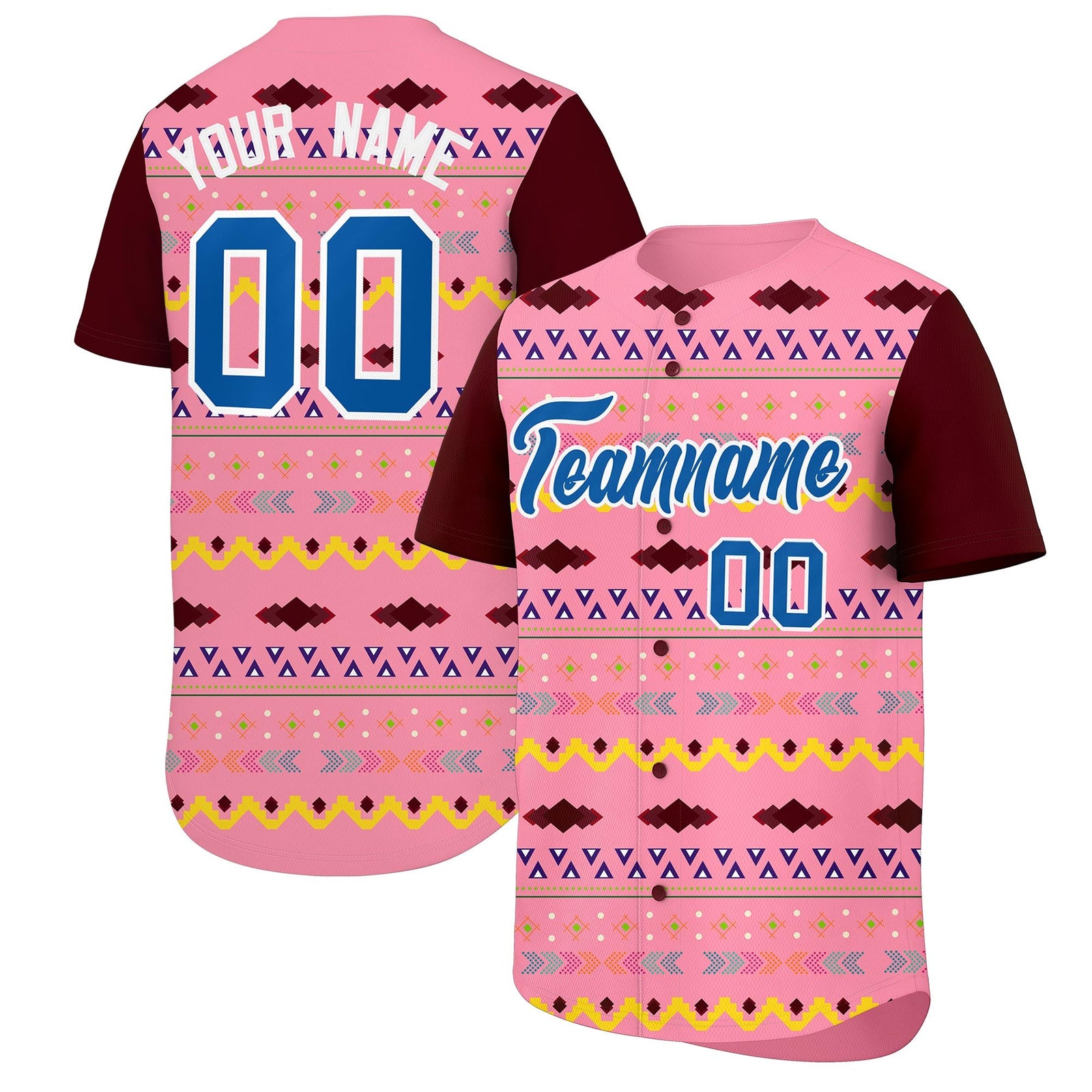 Custom Light Pink Burgundy White Mexican style Breathable Baseball Jersey| KXKSHOP