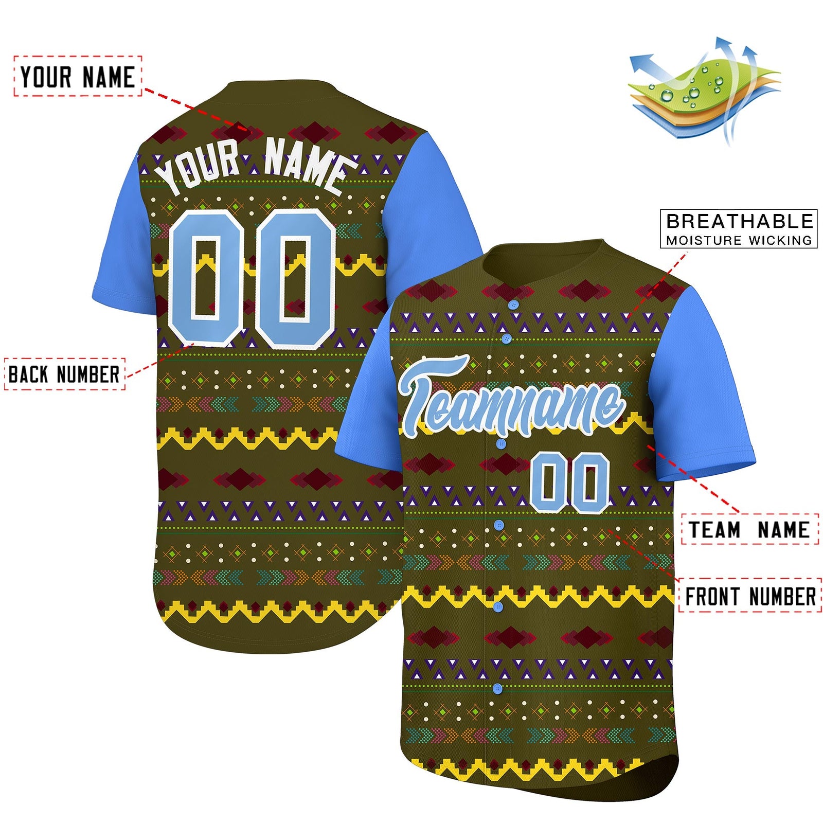 Custom Olive Powder Blue White Mexican style Lightweight Baseball Jersey| KXKSHOP