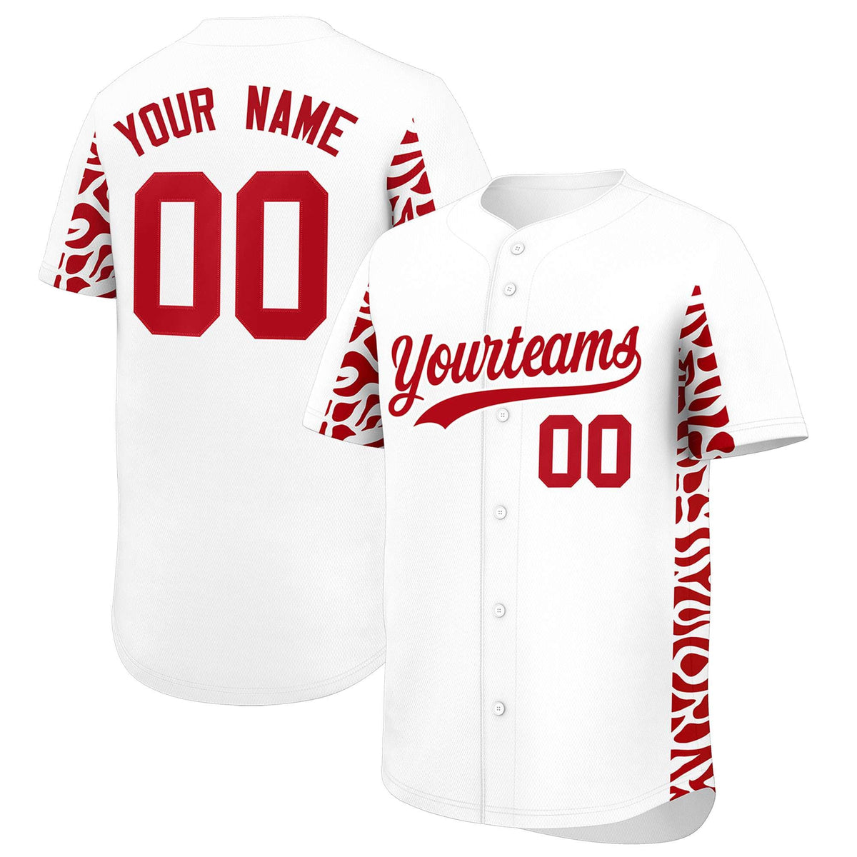 Custom White Red Personalized Leopard Graffiti Pattern Side Design Authentic Baseball Jersey