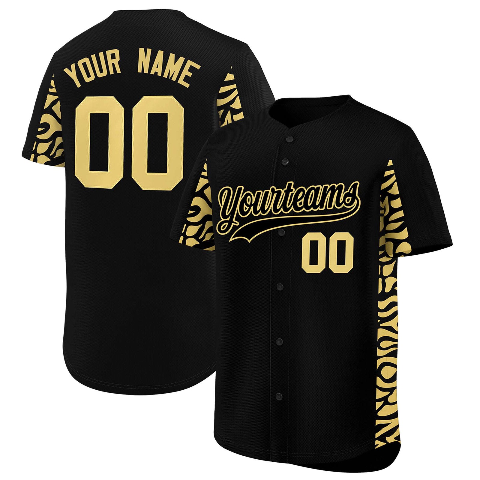 Custom Black Khaki Personalized Leopard Graffiti Pattern Side Design Authentic Baseball Jersey