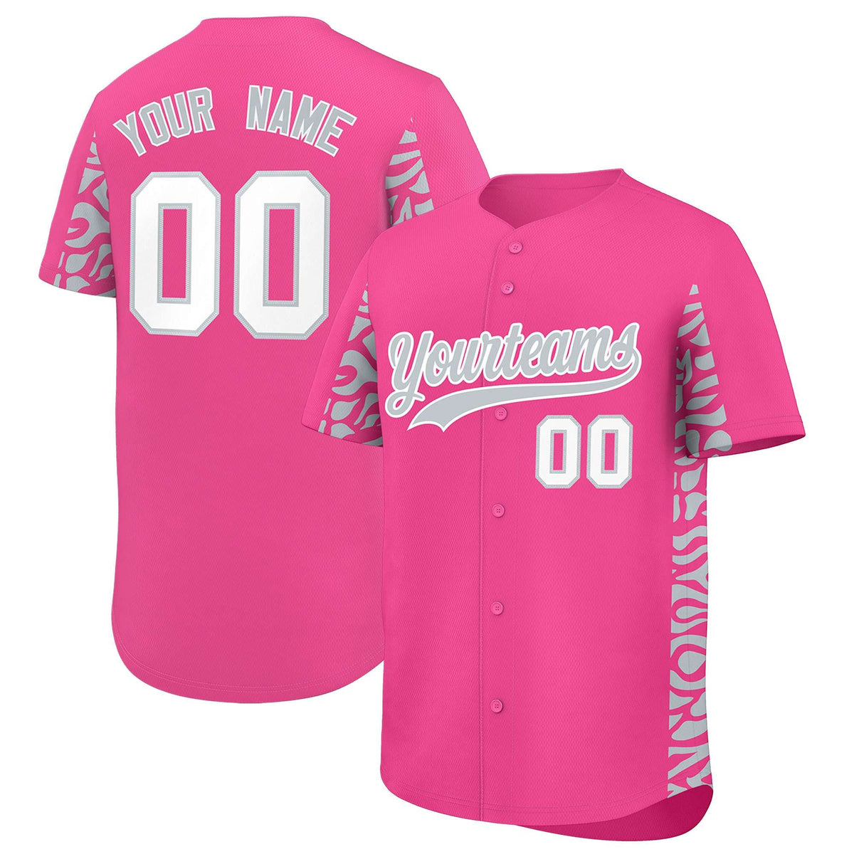 Custom Pink Silver Personalized Leopard Graffiti Pattern Side Design Authentic Baseball Jersey