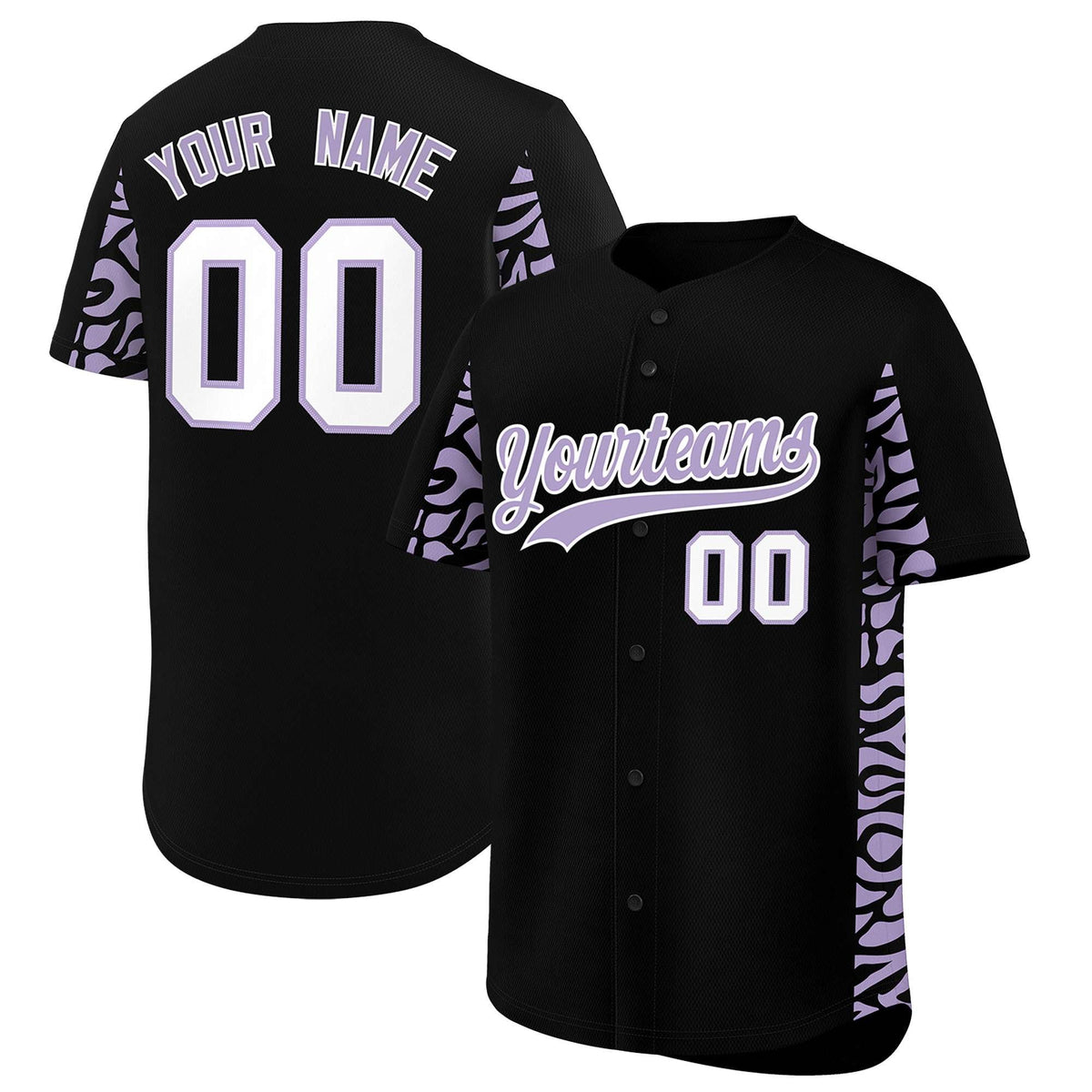 Custom Black Light Purple Personalized Leopard Graffiti Pattern Side Design Authentic Baseball Jersey
