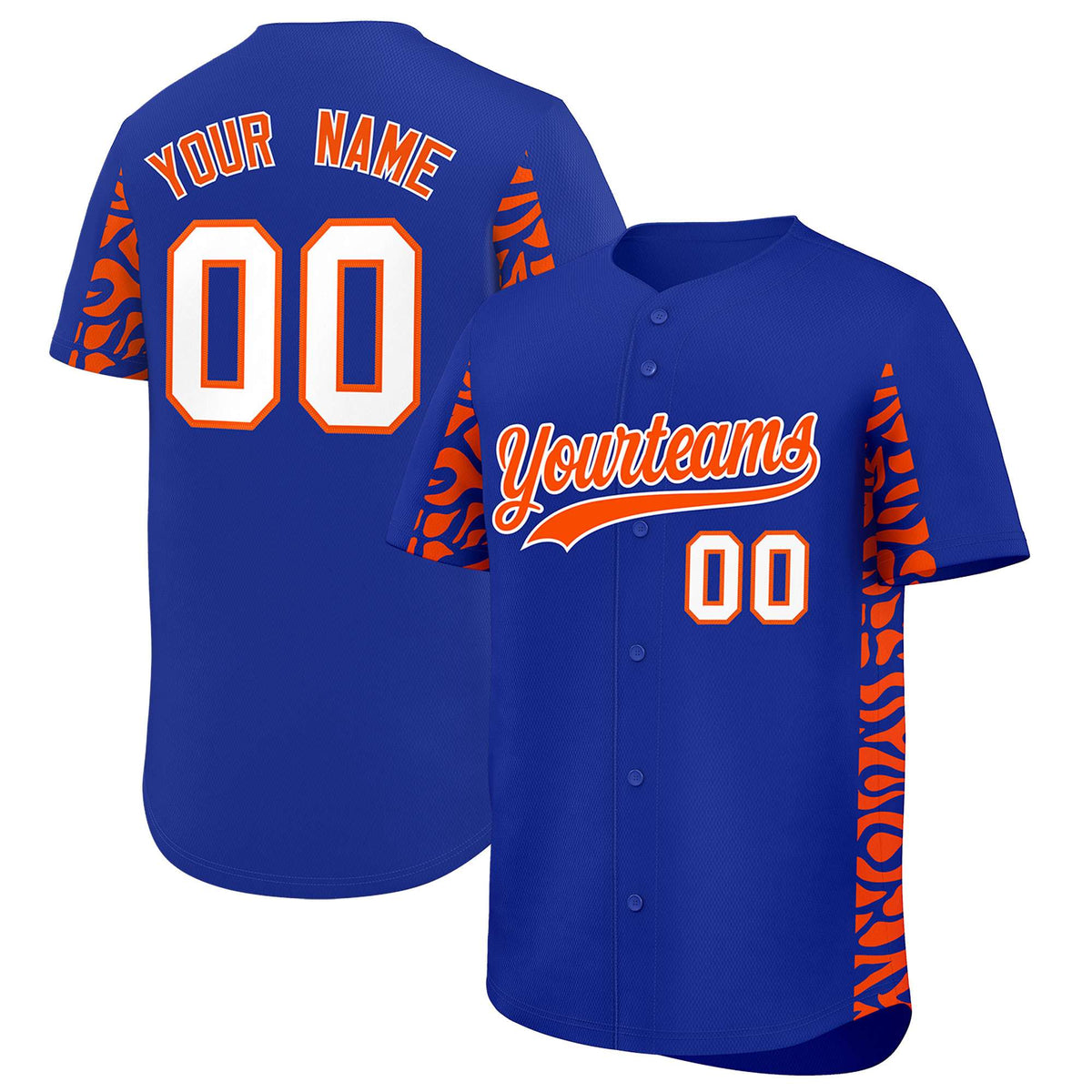 Custom Royal Orange Personalized Leopard Graffiti Pattern Side Design Authentic Baseball Jersey