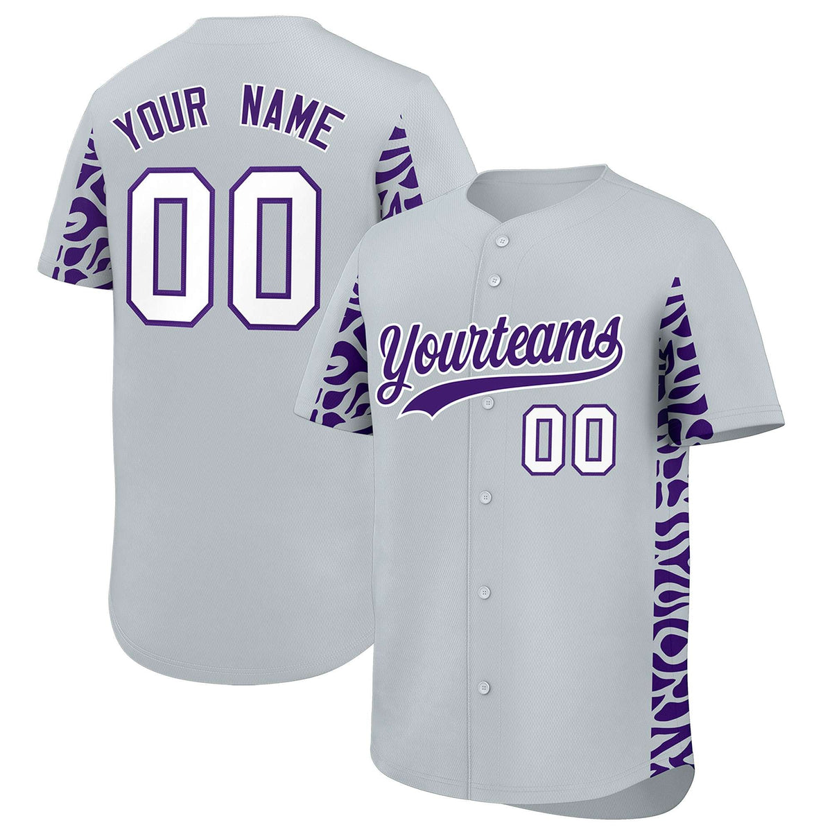 Custom Silver Purple Personalized Leopard Graffiti Pattern Side Design Authentic Baseball Jersey