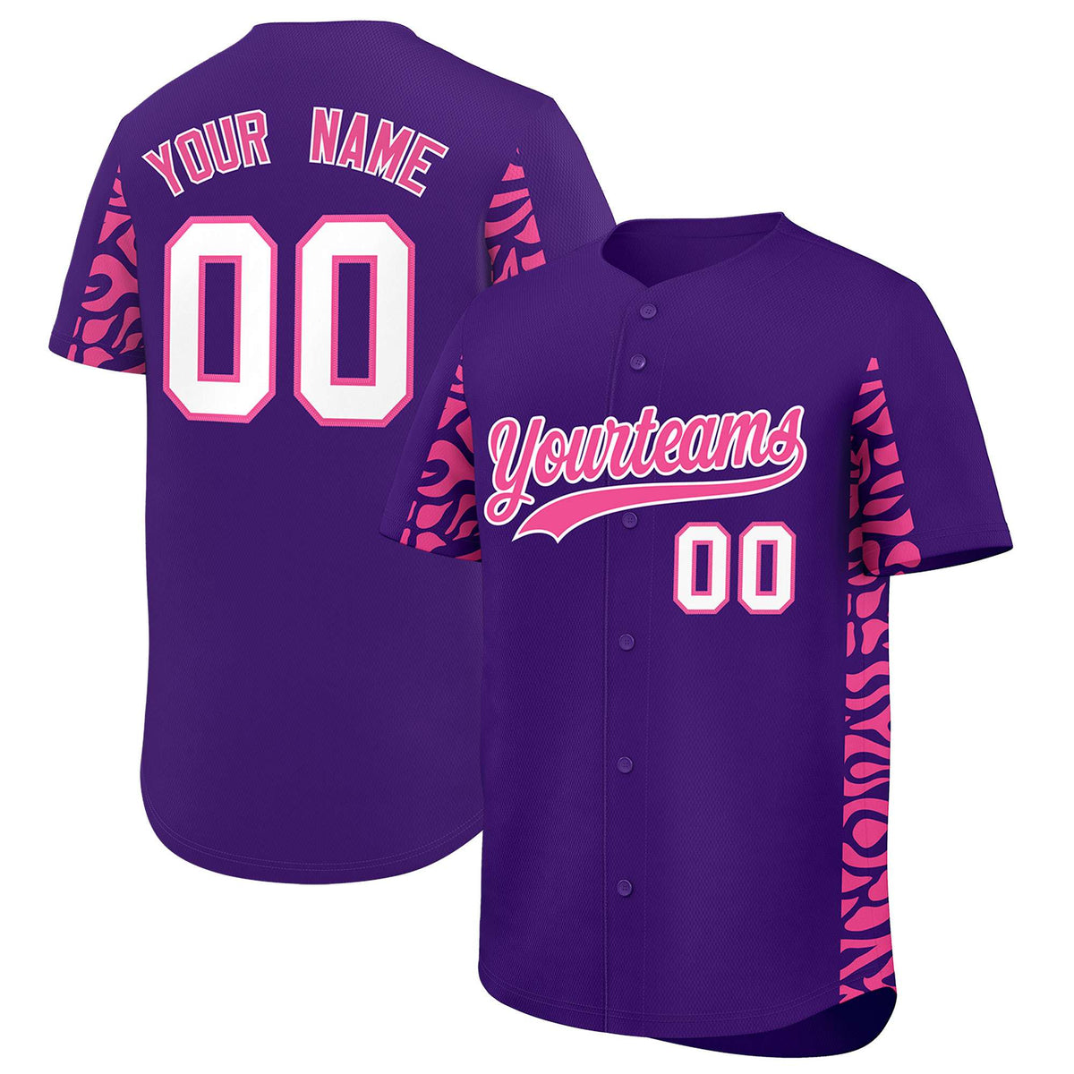 Custom Purple Pink Personalized Leopard Graffiti Pattern Side Design Authentic Baseball Jersey