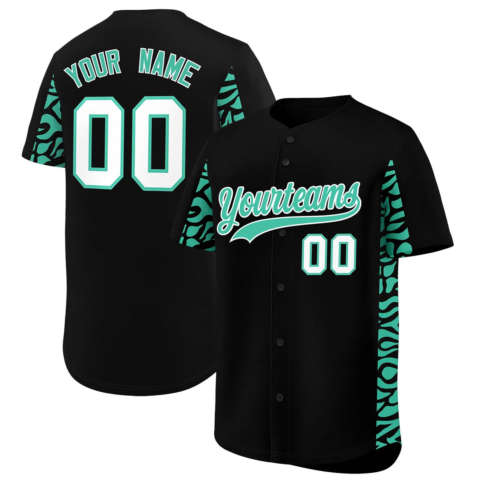 Custom Black Bright Green Personalized Leopard Graffiti Pattern Side Design Authentic Baseball Jersey