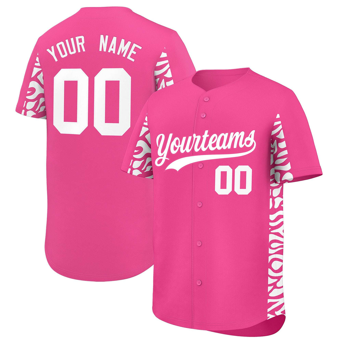 Custom Pink White Personalized Leopard Graffiti Pattern Side Design Authentic Baseball Jersey