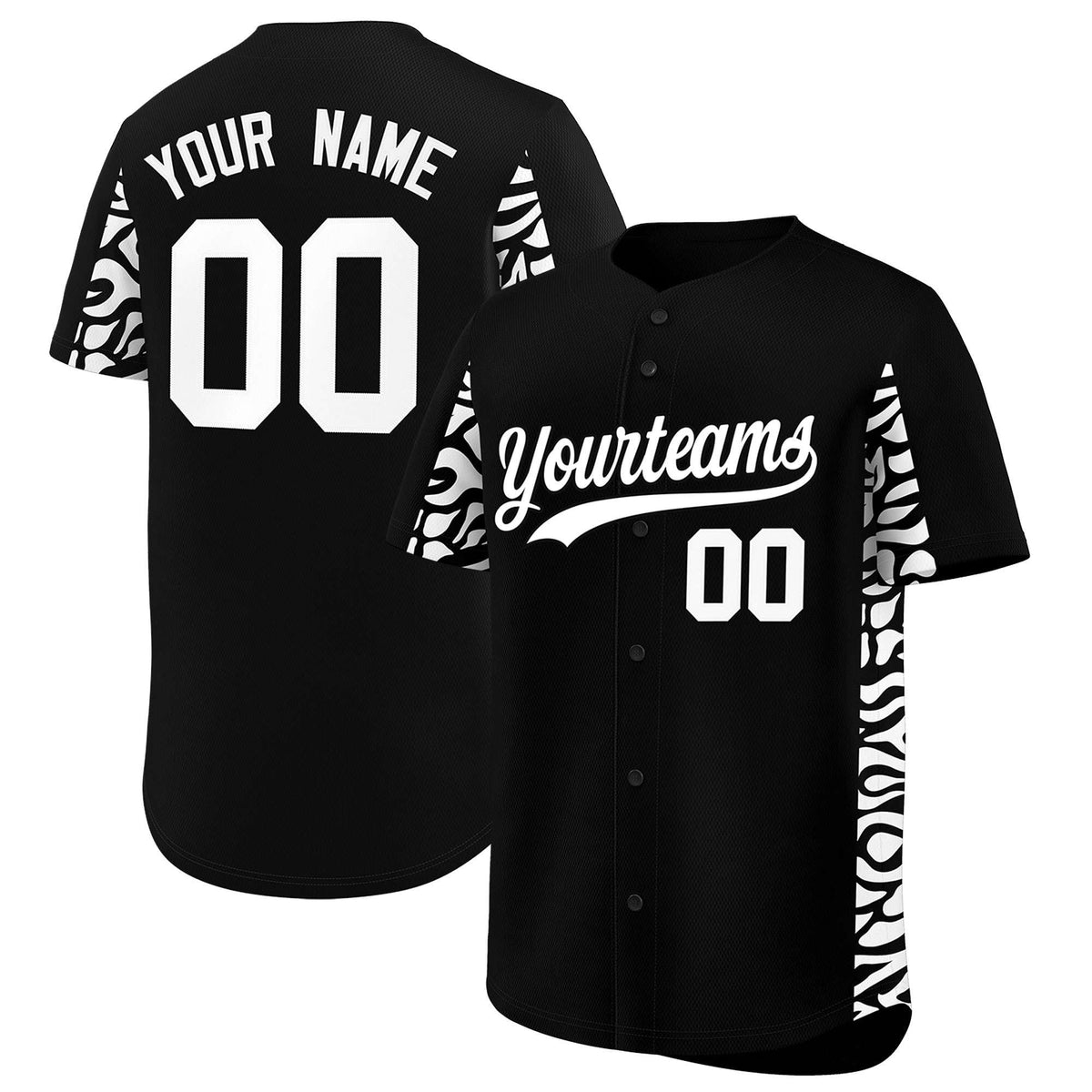 Custom Black White Personalized Leopard Graffiti Pattern Side Design Authentic Baseball Jersey