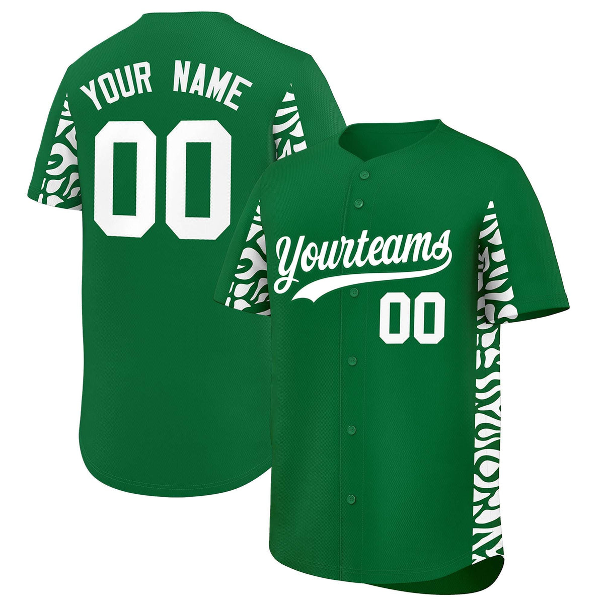 Custom Kelly Green White Personalized Leopard Graffiti Pattern Side Design Authentic Baseball Jersey