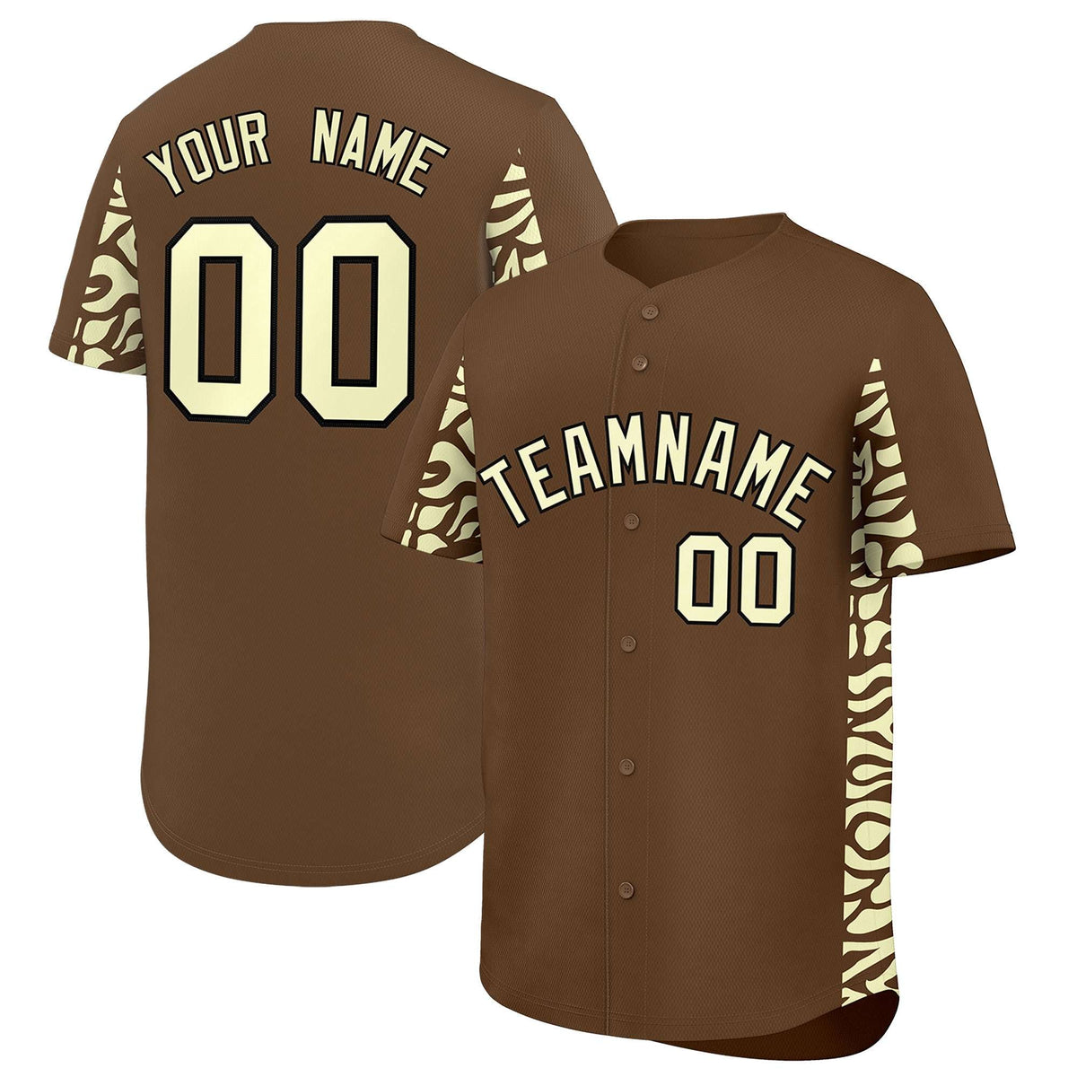 Custom Light Brown Cream Personalized Leopard Graffiti Pattern Side Design Authentic Baseball Jersey