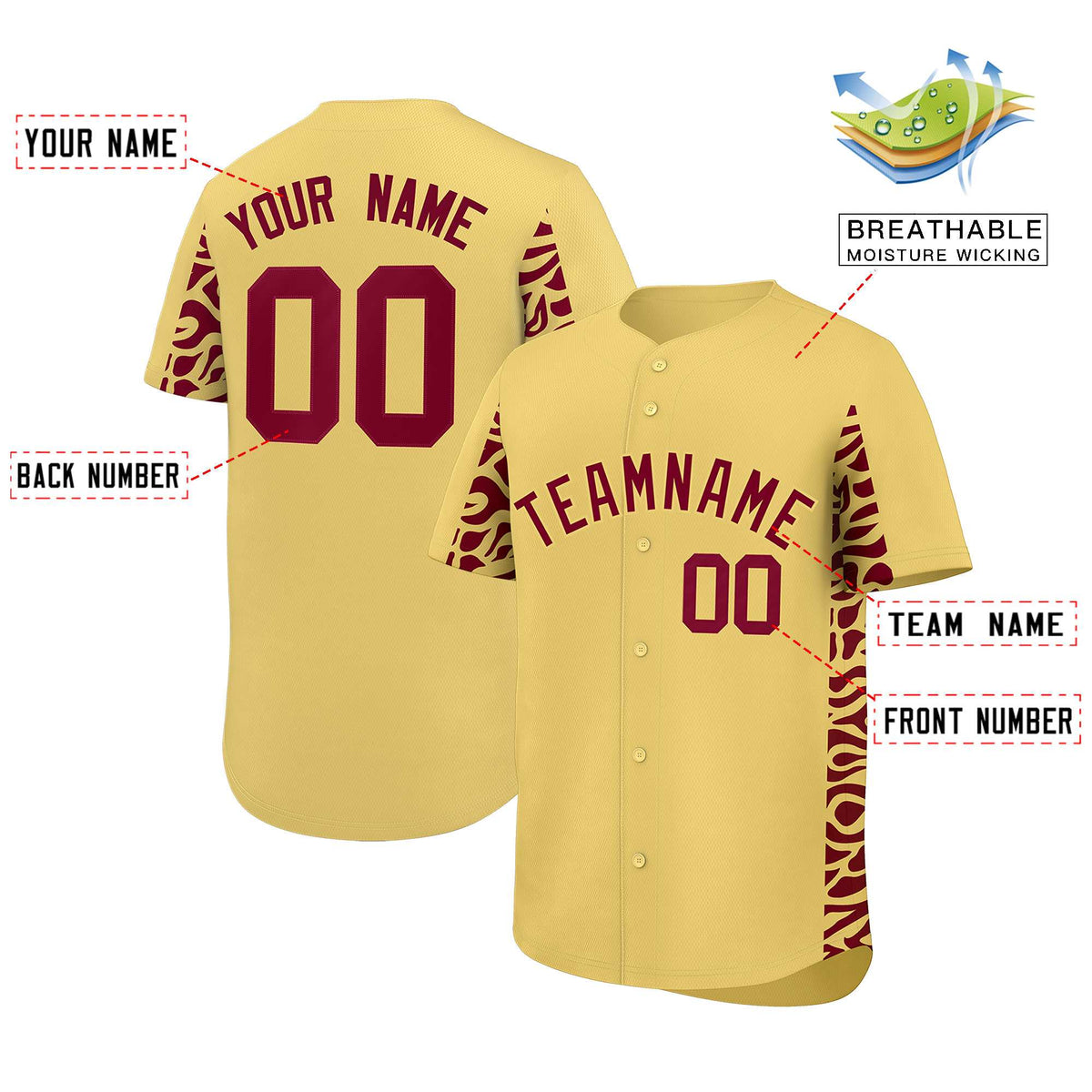 Custom Khaki Crimson Personalized Leopard Graffiti Pattern Side Design Authentic Baseball Jersey