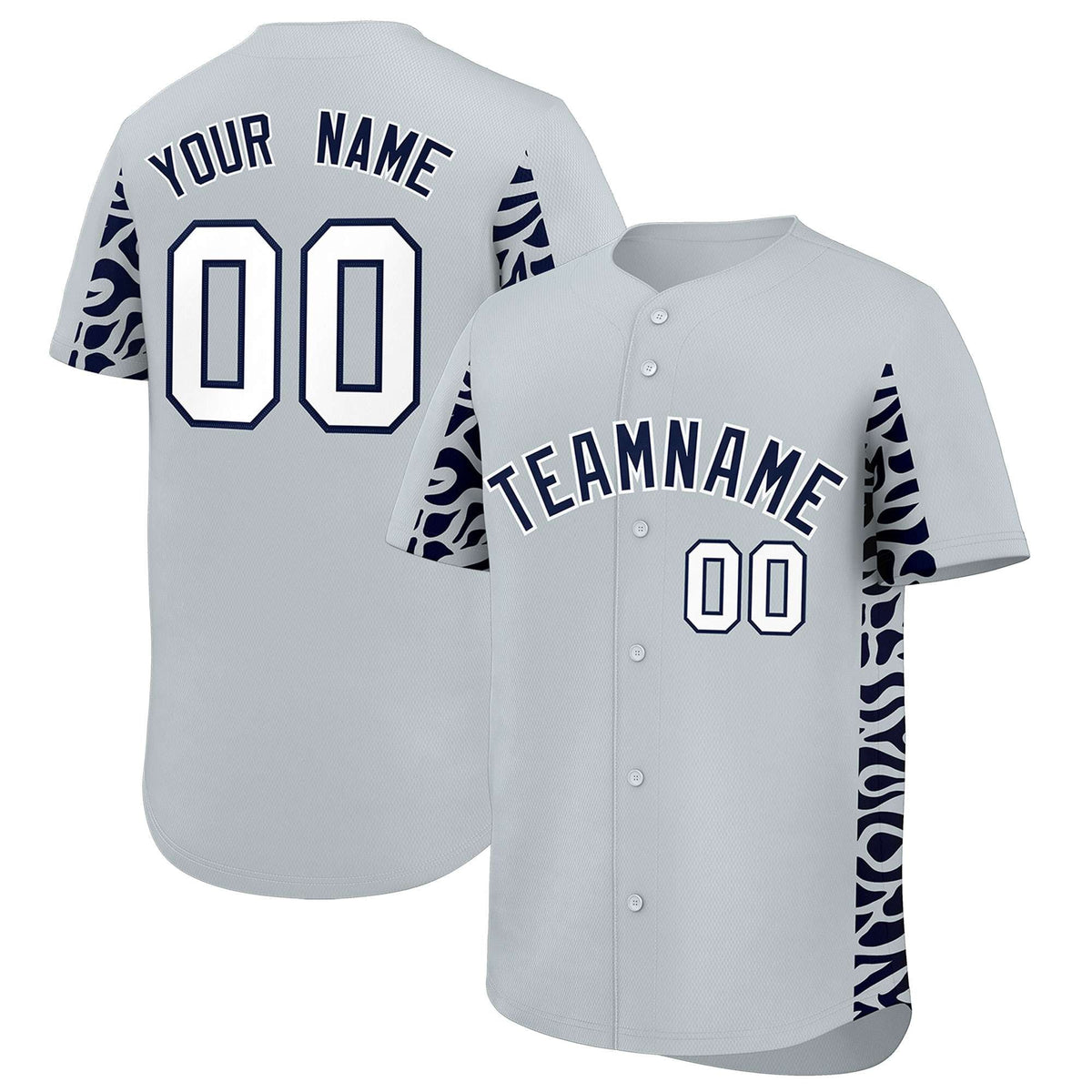 Custom Silver Navy Personalized Leopard Graffiti Pattern Side Design Authentic Baseball Jersey