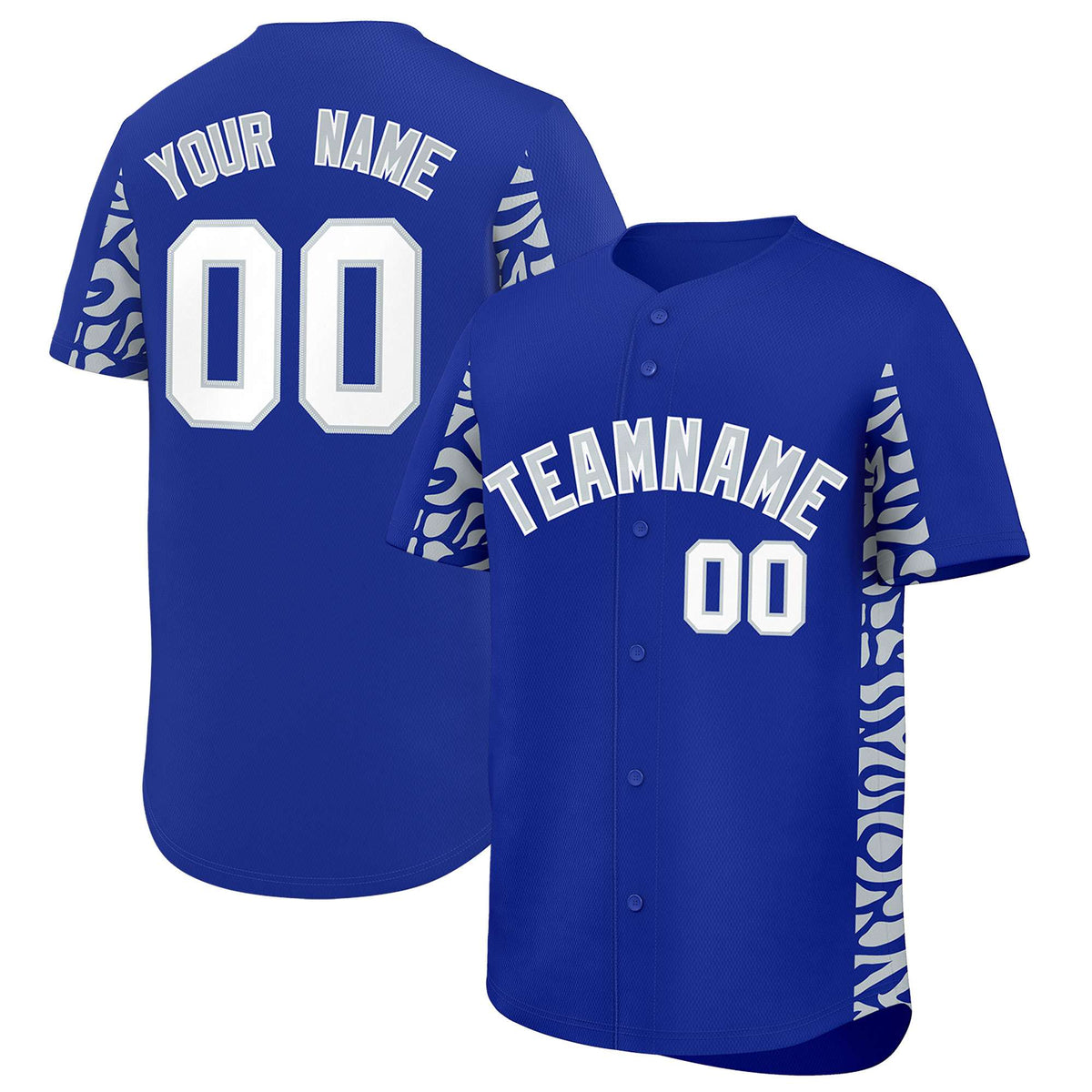 Custom Royal Silver Personalized Leopard Graffiti Pattern Side Design Authentic Baseball Jersey