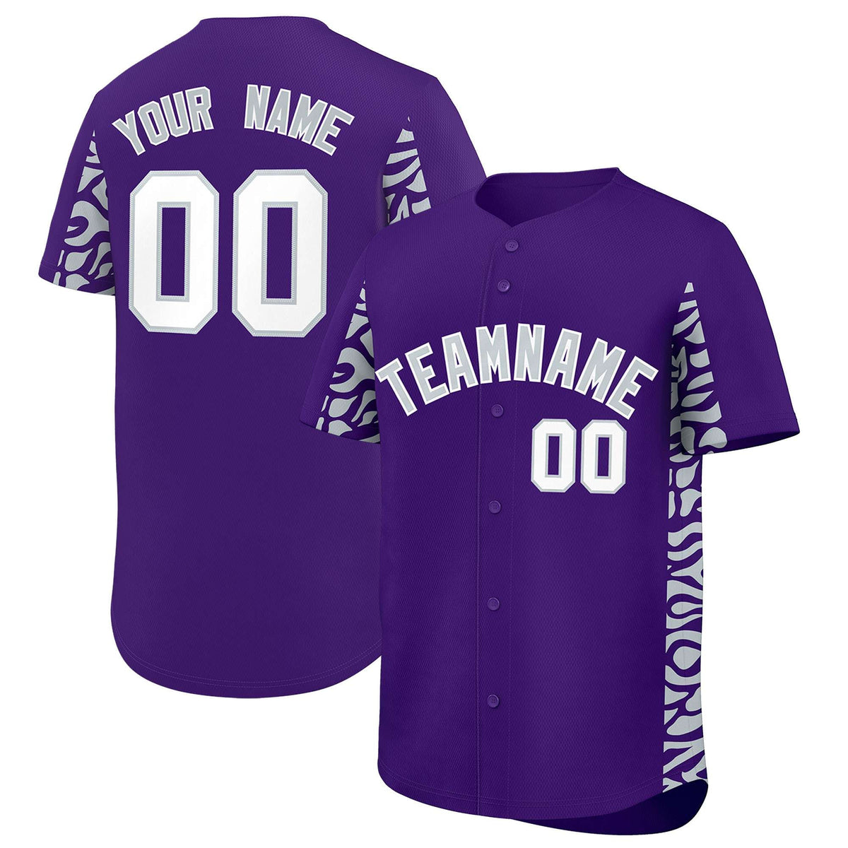 Custom Purple Silver Personalized Leopard Graffiti Pattern Side Design Authentic Baseball Jersey