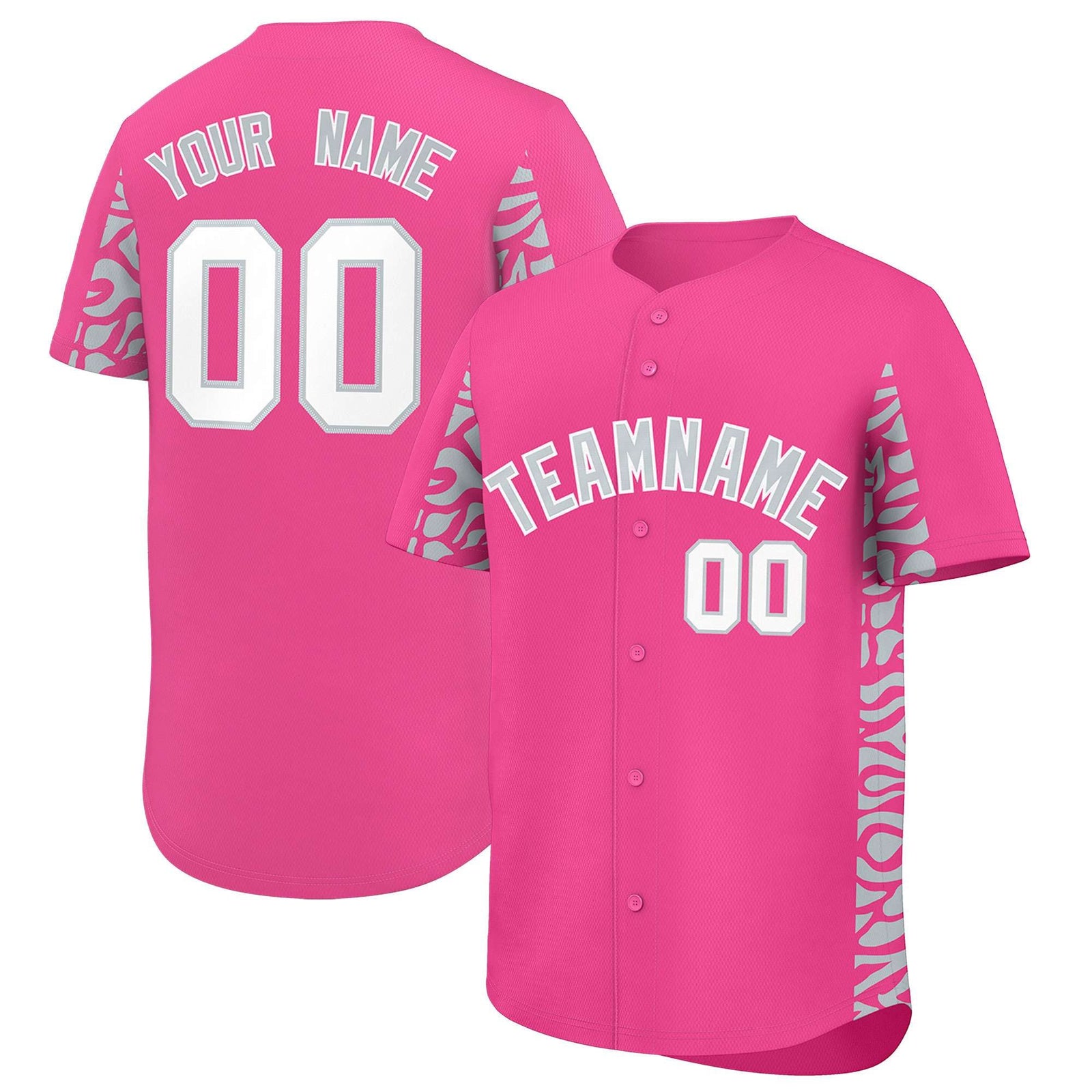 Custom Pink Silver Personalized Leopard Graffiti Pattern Side Design Authentic Baseball Jersey