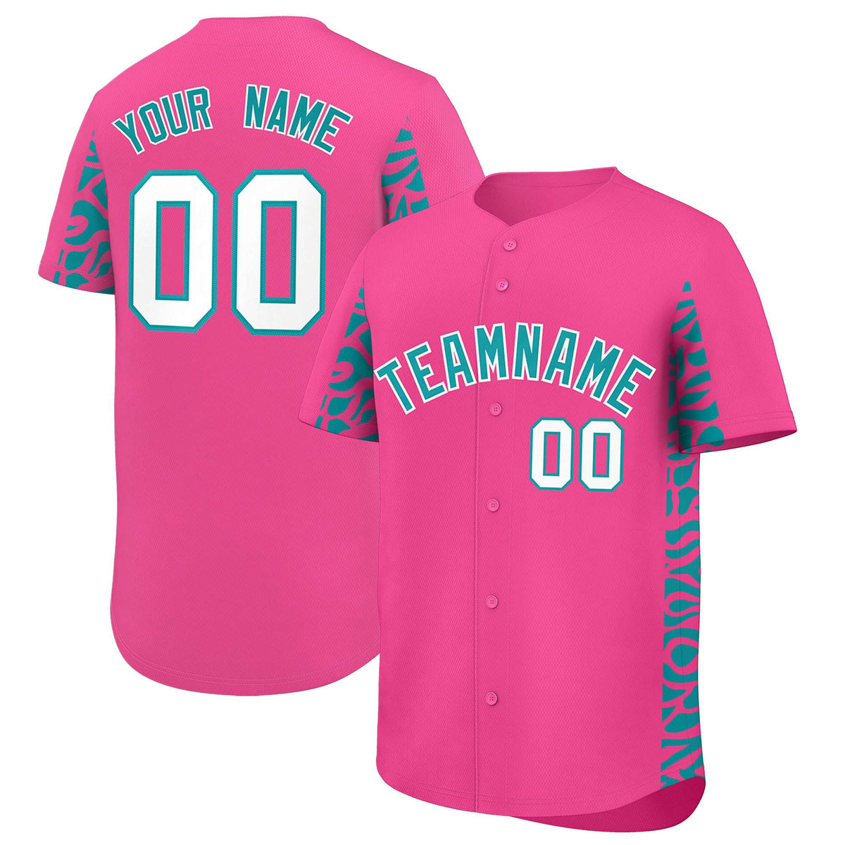 Custom Pink Aqua Personalized Leopard Graffiti Pattern Side Design Authentic Baseball Jersey