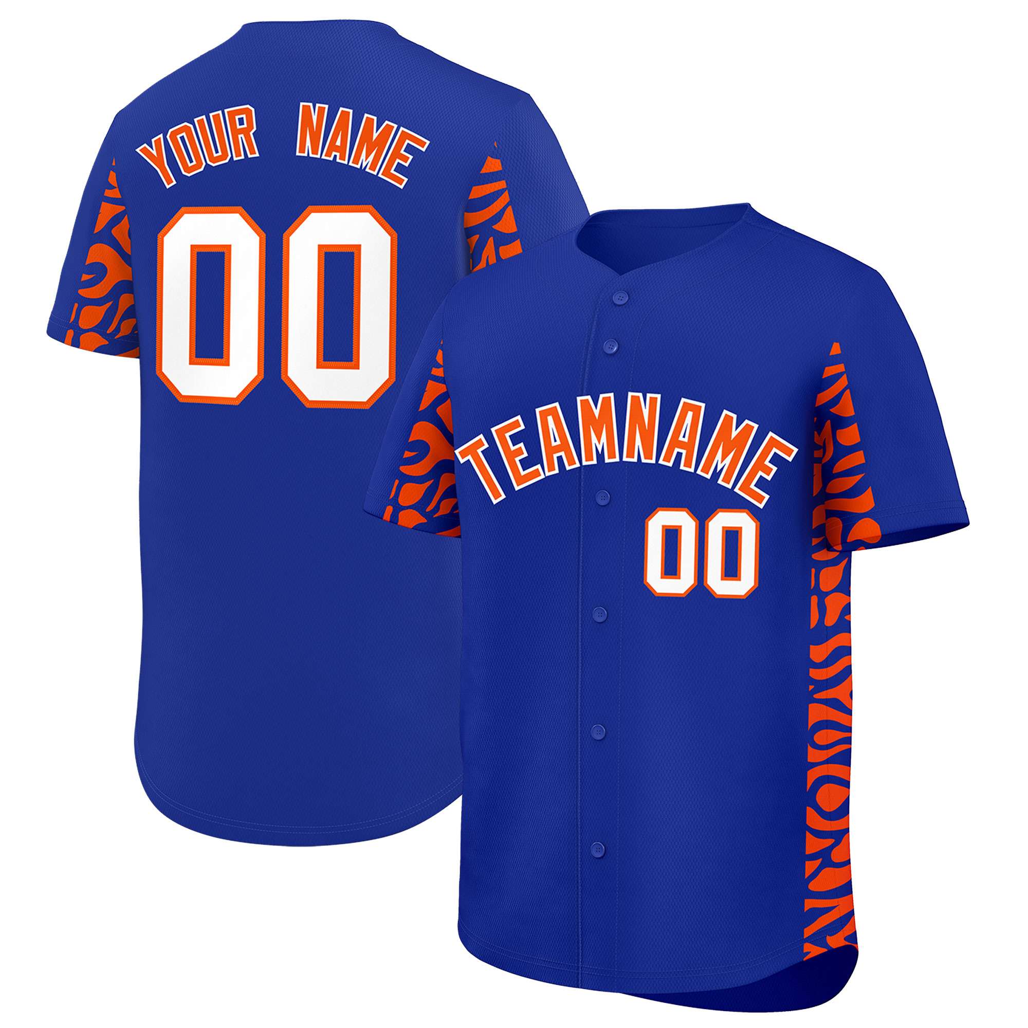 Custom Royal Orange Personalized Leopard Graffiti Pattern Side Design Authentic Baseball Jersey