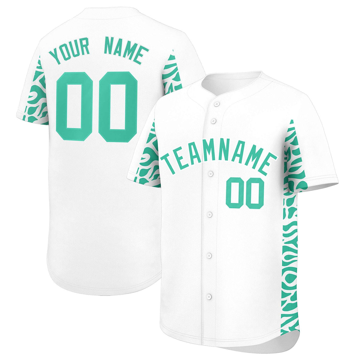 Custom White Bright Green Personalized Leopard Graffiti Pattern Side Design Authentic Baseball Jersey