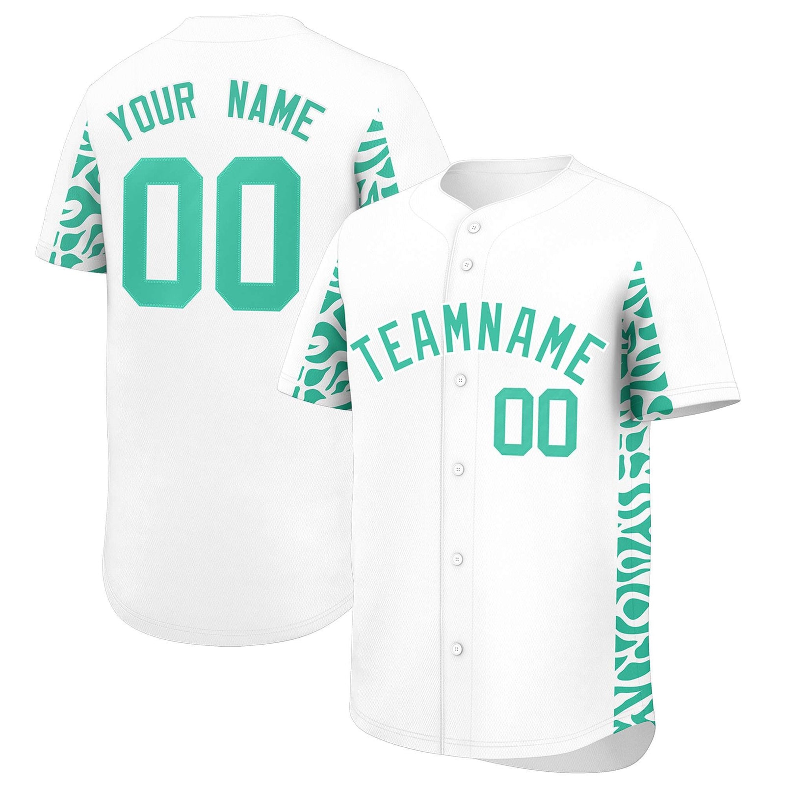 Custom White Bright Green Personalized Leopard Graffiti Pattern Side Design Authentic Baseball Jersey