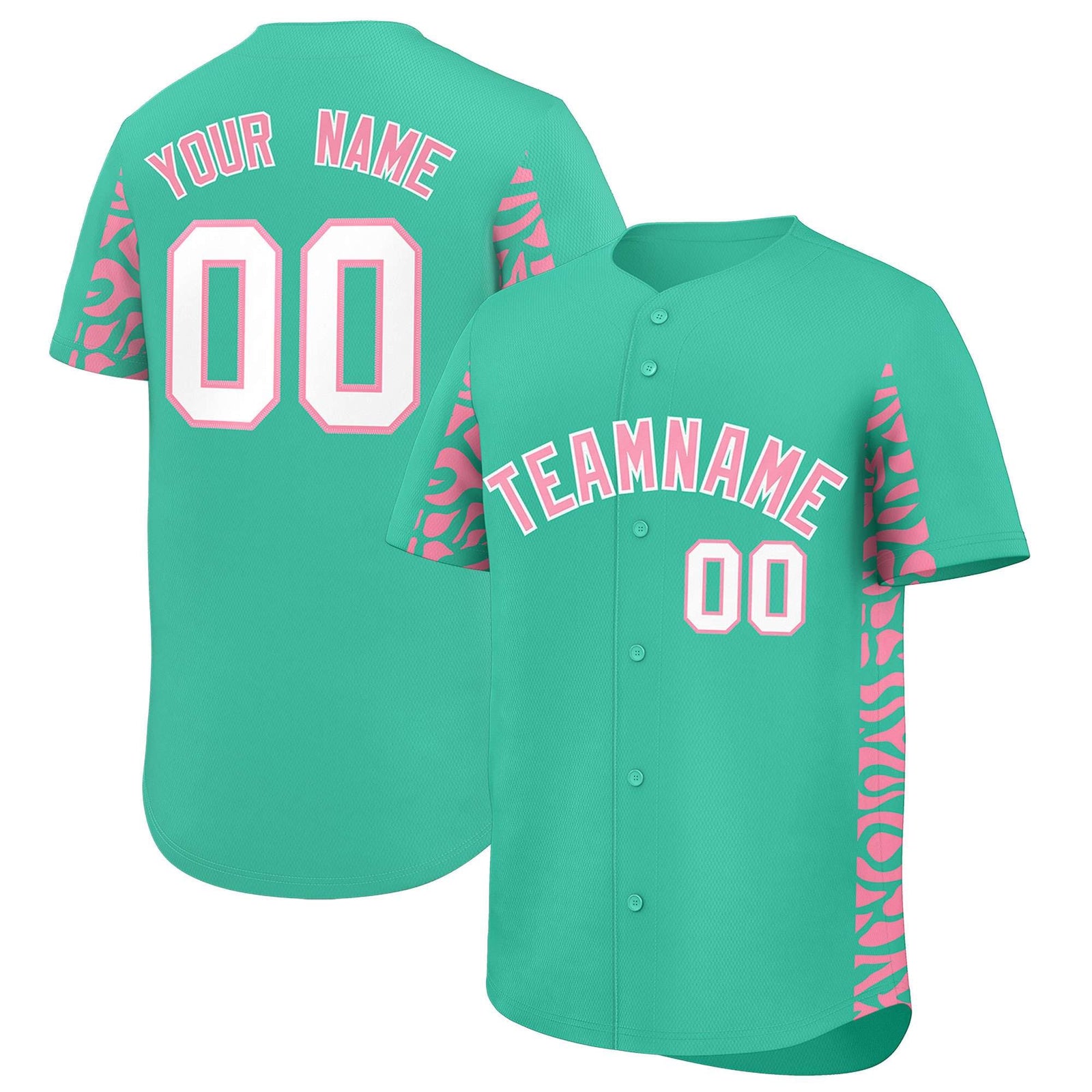 Custom Bright Green Light Pink Personalized Leopard Graffiti Pattern Side Design Authentic Baseball Jersey