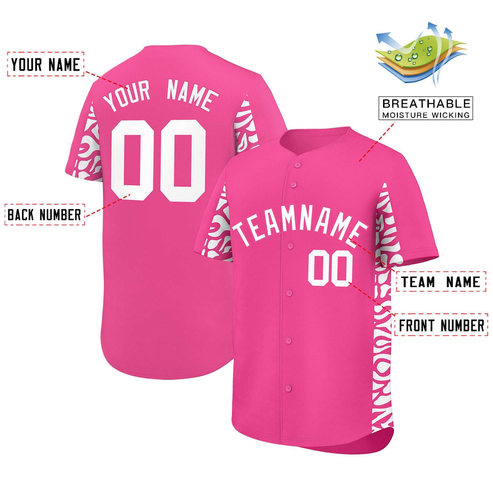 Custom Pink White Personalized Leopard Graffiti Pattern Side Design Authentic Baseball Jersey