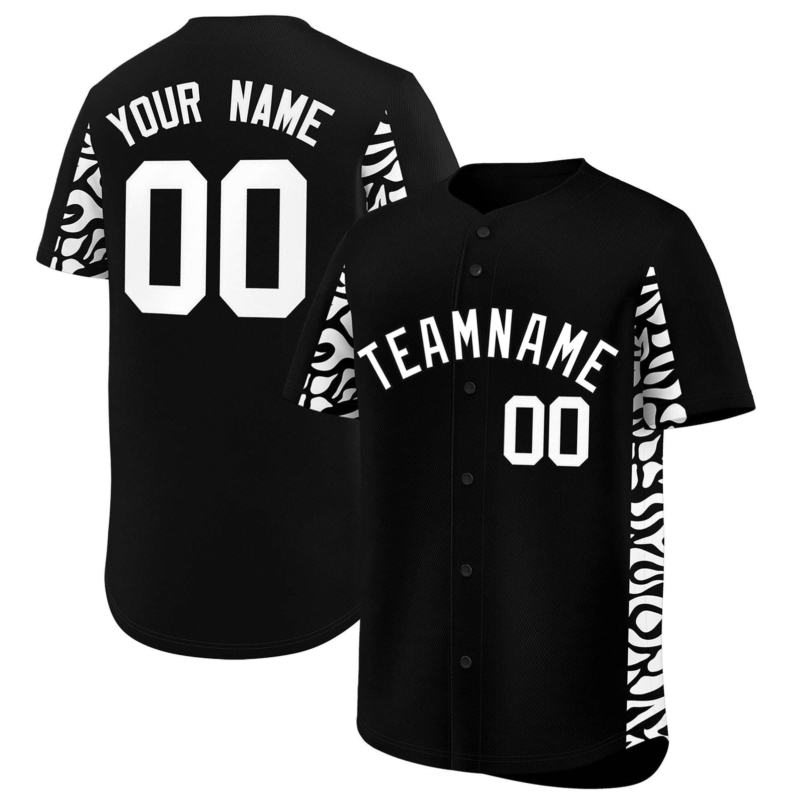 Custom Black White Personalized Leopard Graffiti Pattern Side Design Authentic Baseball Jersey