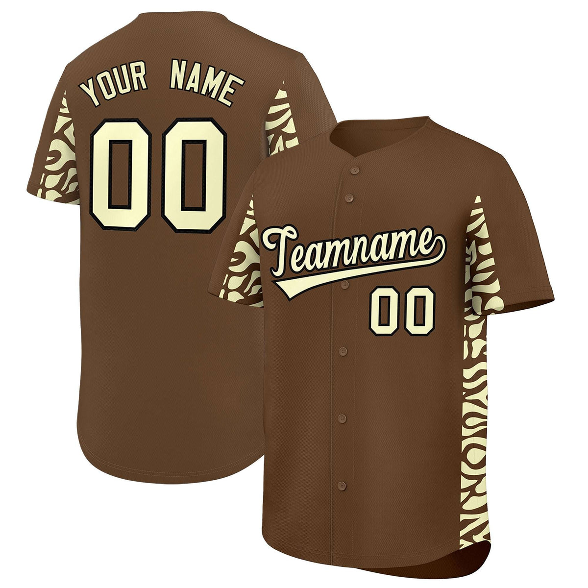 Custom Light Brown Cream Personalized Leopard Graffiti Pattern Side Design Authentic Baseball Jersey