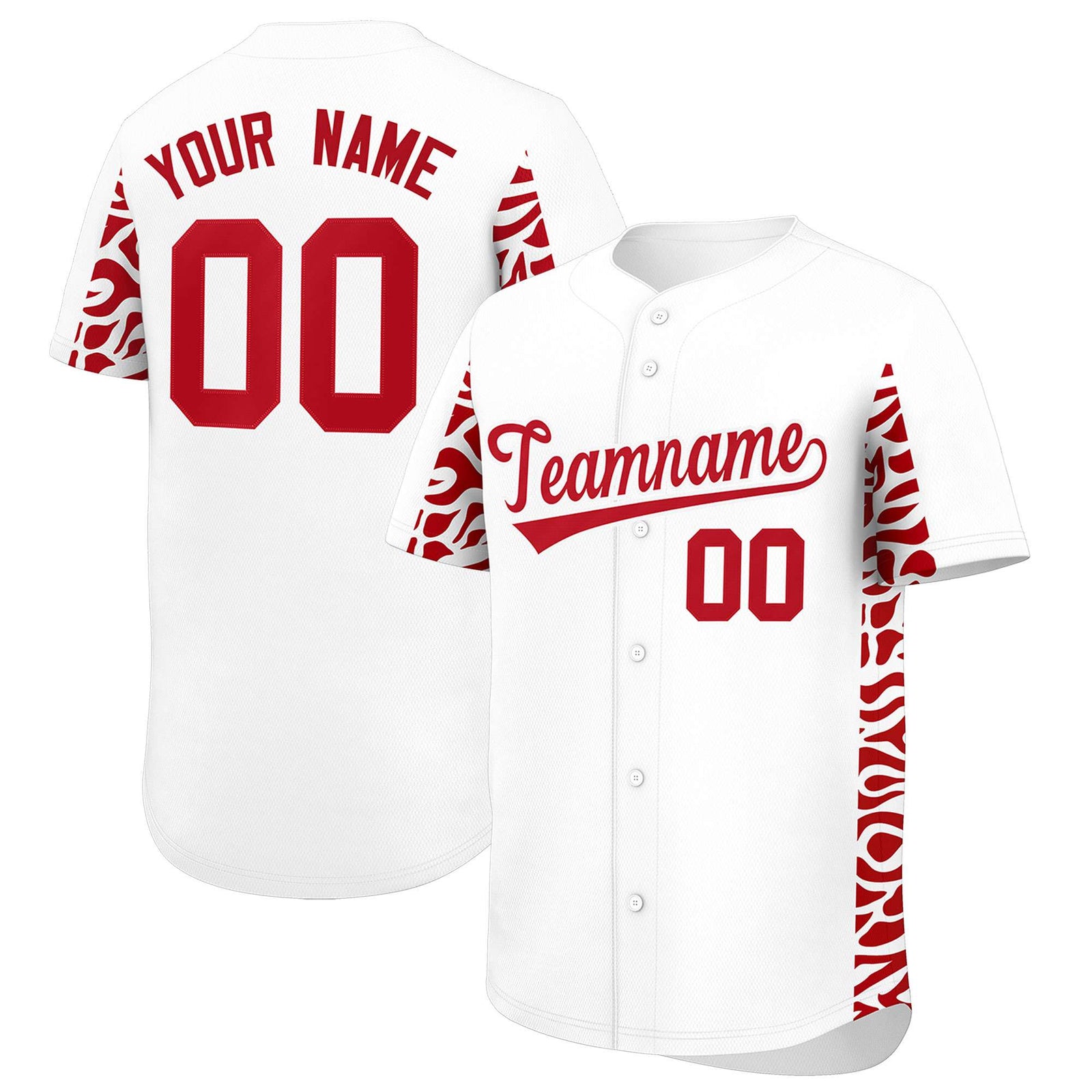 Custom White Red Personalized Leopard Graffiti Pattern Side Design Authentic Baseball Jersey
