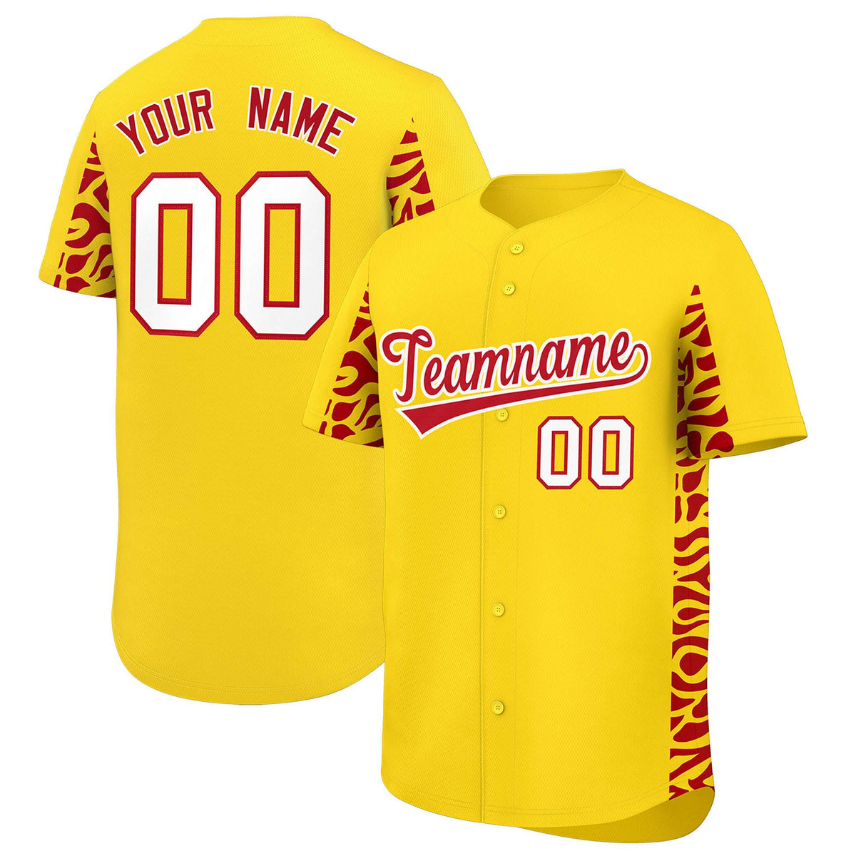 Custom Gold Red Personalized Leopard Graffiti Pattern Side Design Authentic Baseball Jersey