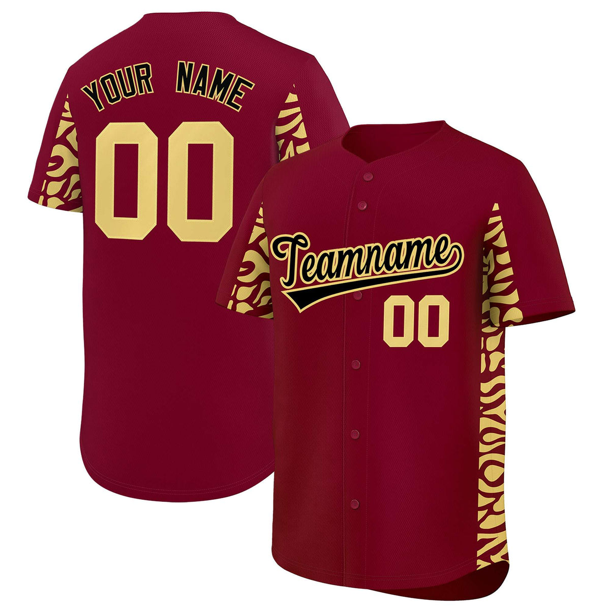 Custom Crimson Khaki Personalized Leopard Graffiti Pattern Side Design Authentic Baseball Jersey