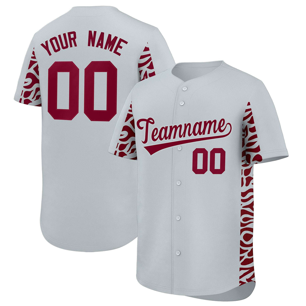 Custom Silver Crimson Personalized Leopard Graffiti Pattern Side Design Authentic Baseball Jersey