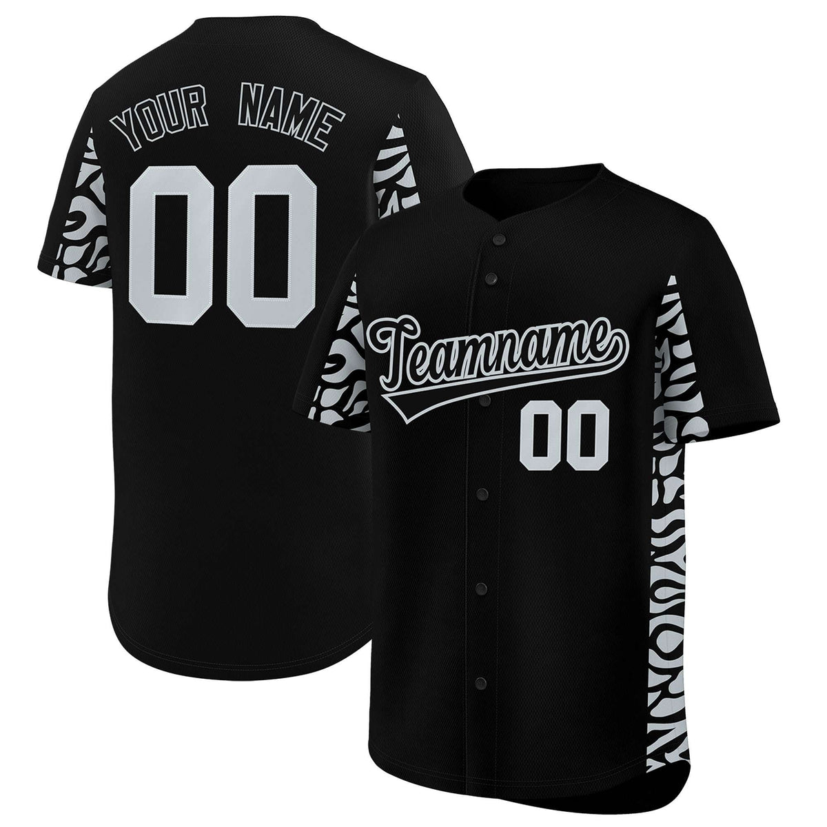 Custom Black Silver Personalized Leopard Graffiti Pattern Side Design Authentic Baseball Jersey