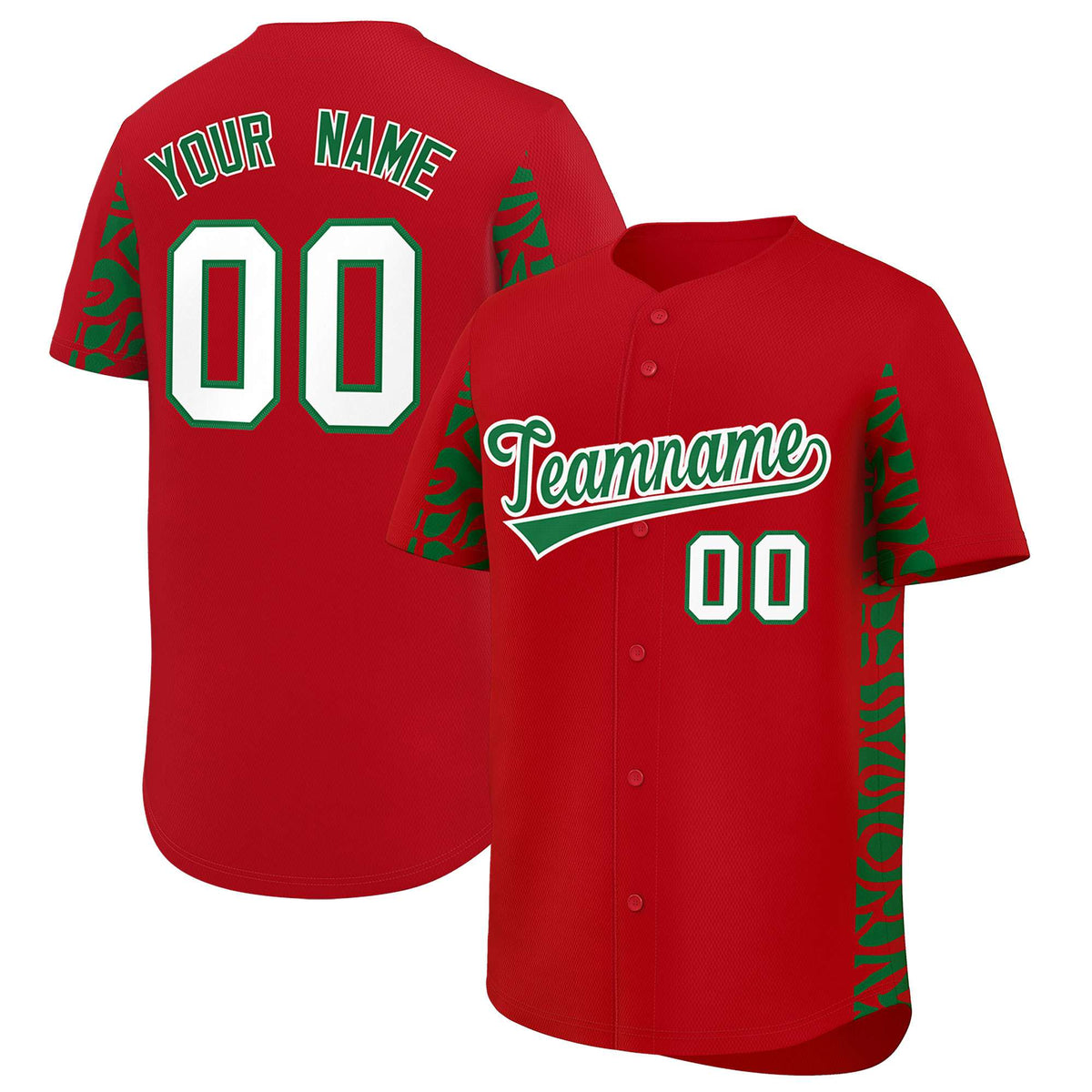 Custom Red Kelly Green Personalized Leopard Graffiti Pattern Side Design Authentic Baseball Jersey
