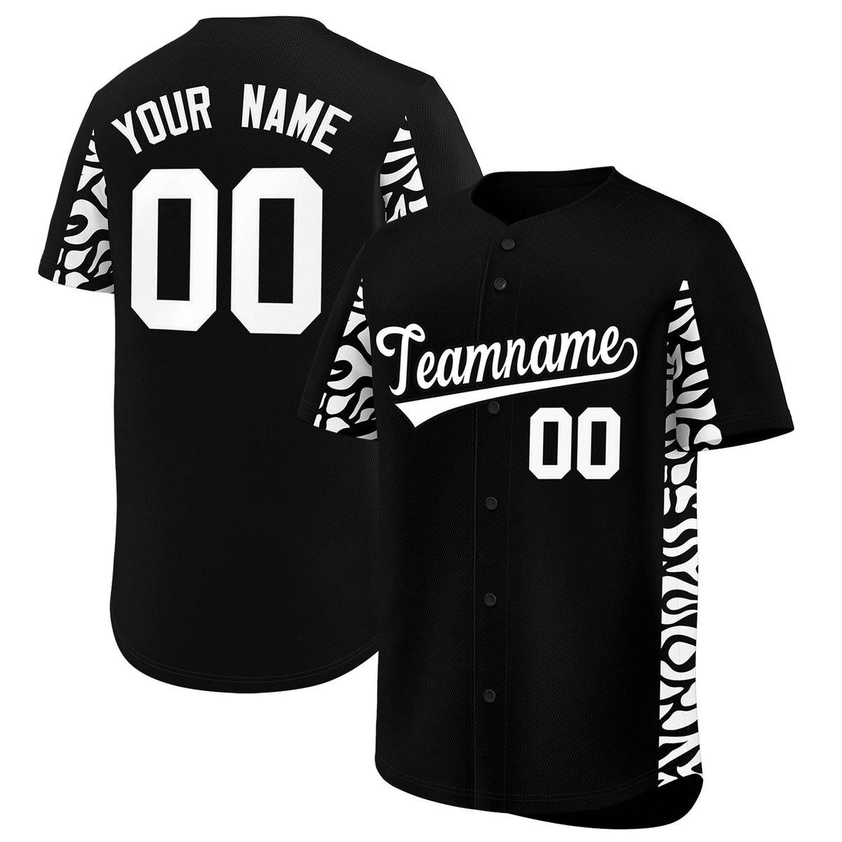Custom Black White Personalized Leopard Graffiti Pattern Side Design Authentic Baseball Jersey