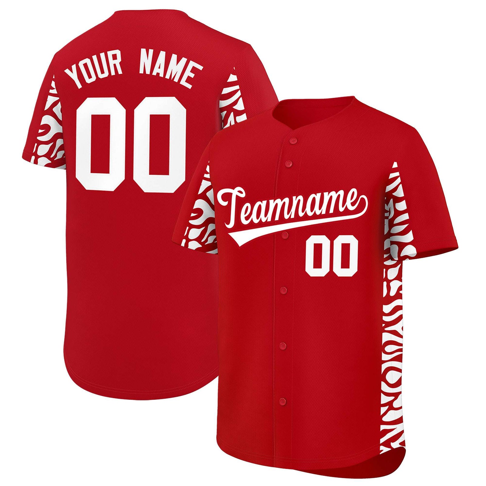 Custom Red White Personalized Leopard Graffiti Pattern Side Design Authentic Baseball Jersey