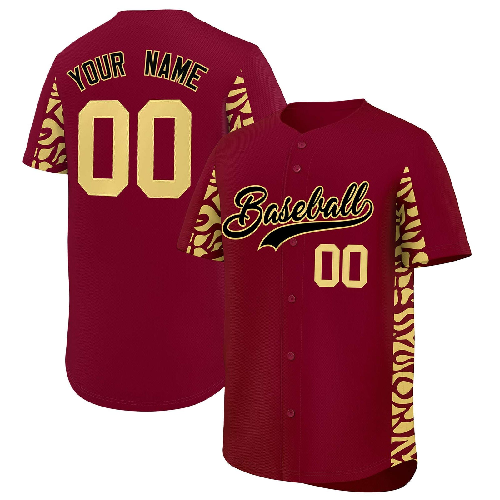 Custom Crimson Khaki Personalized Leopard Graffiti Pattern Side Design Authentic Baseball Jersey