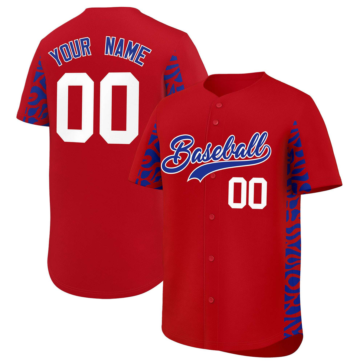 Custom Red Royal Personalized Leopard Graffiti Pattern Side Design Authentic Baseball Jersey