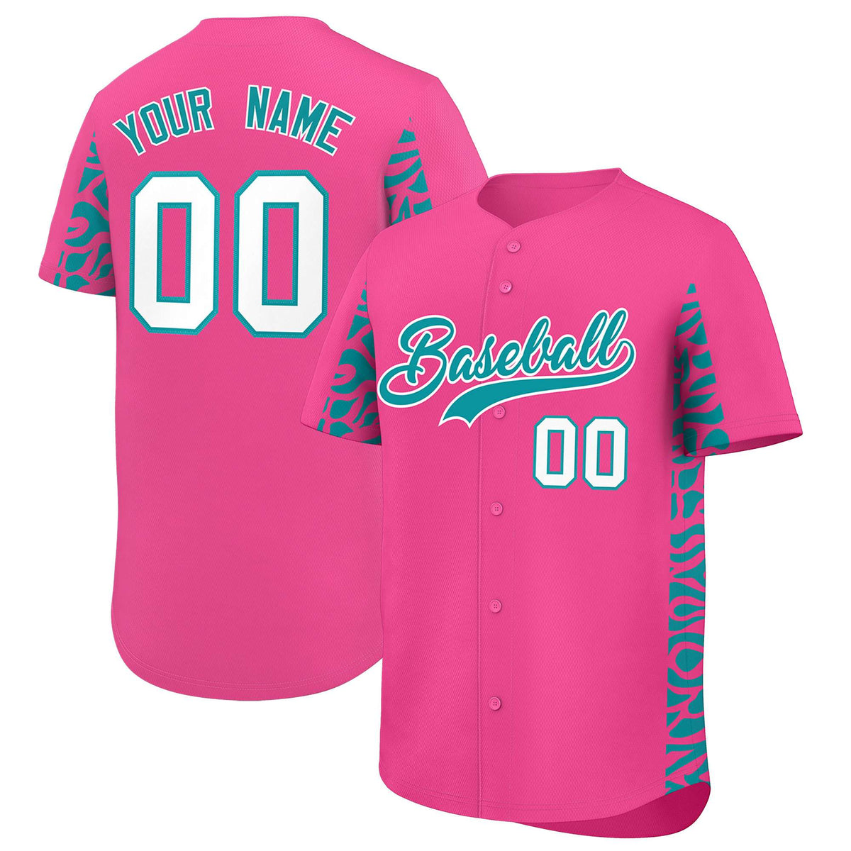Custom Pink Aqua Personalized Leopard Graffiti Pattern Side Design Authentic Baseball Jersey