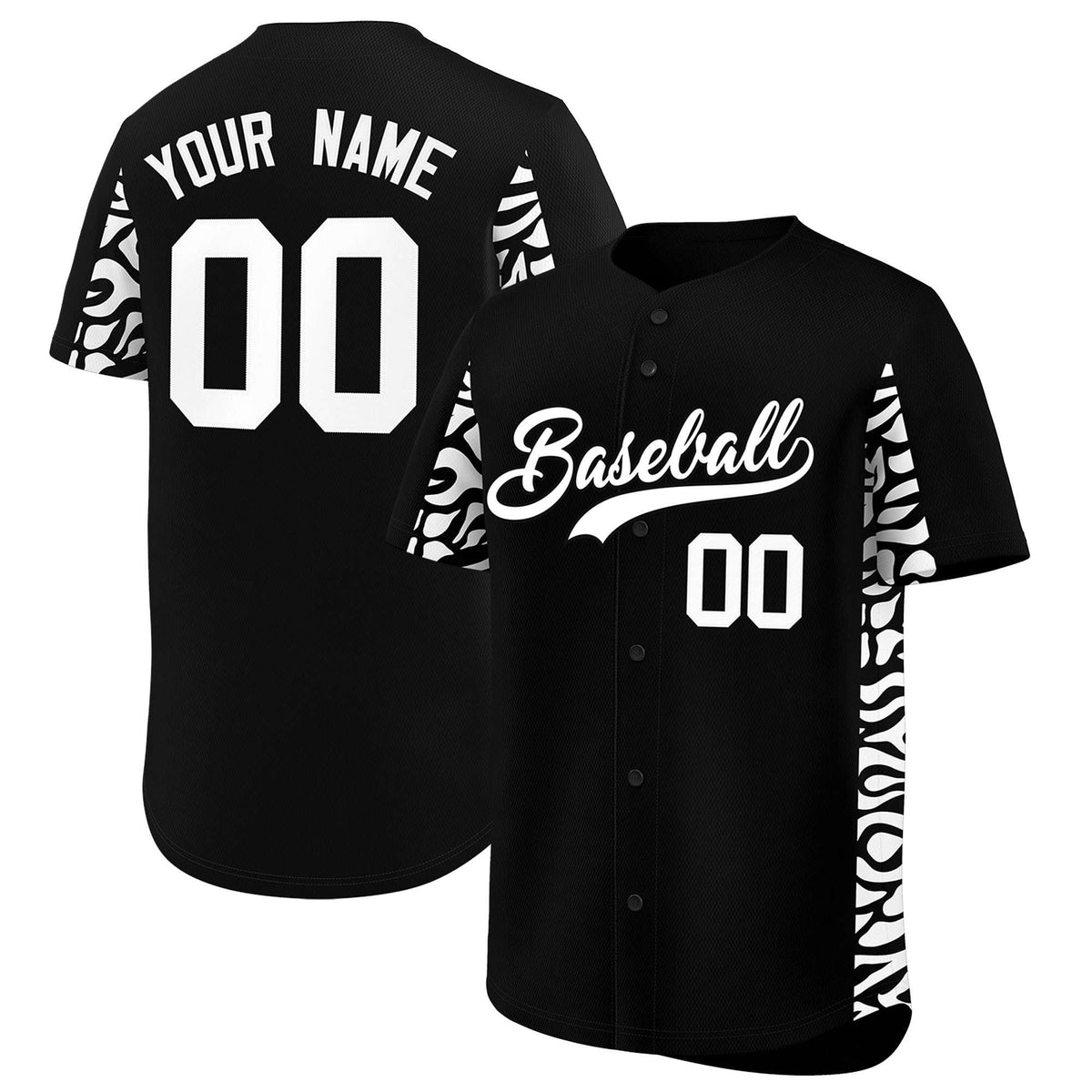 Custom Black White Personalized Leopard Graffiti Pattern Side Design Authentic Baseball Jersey