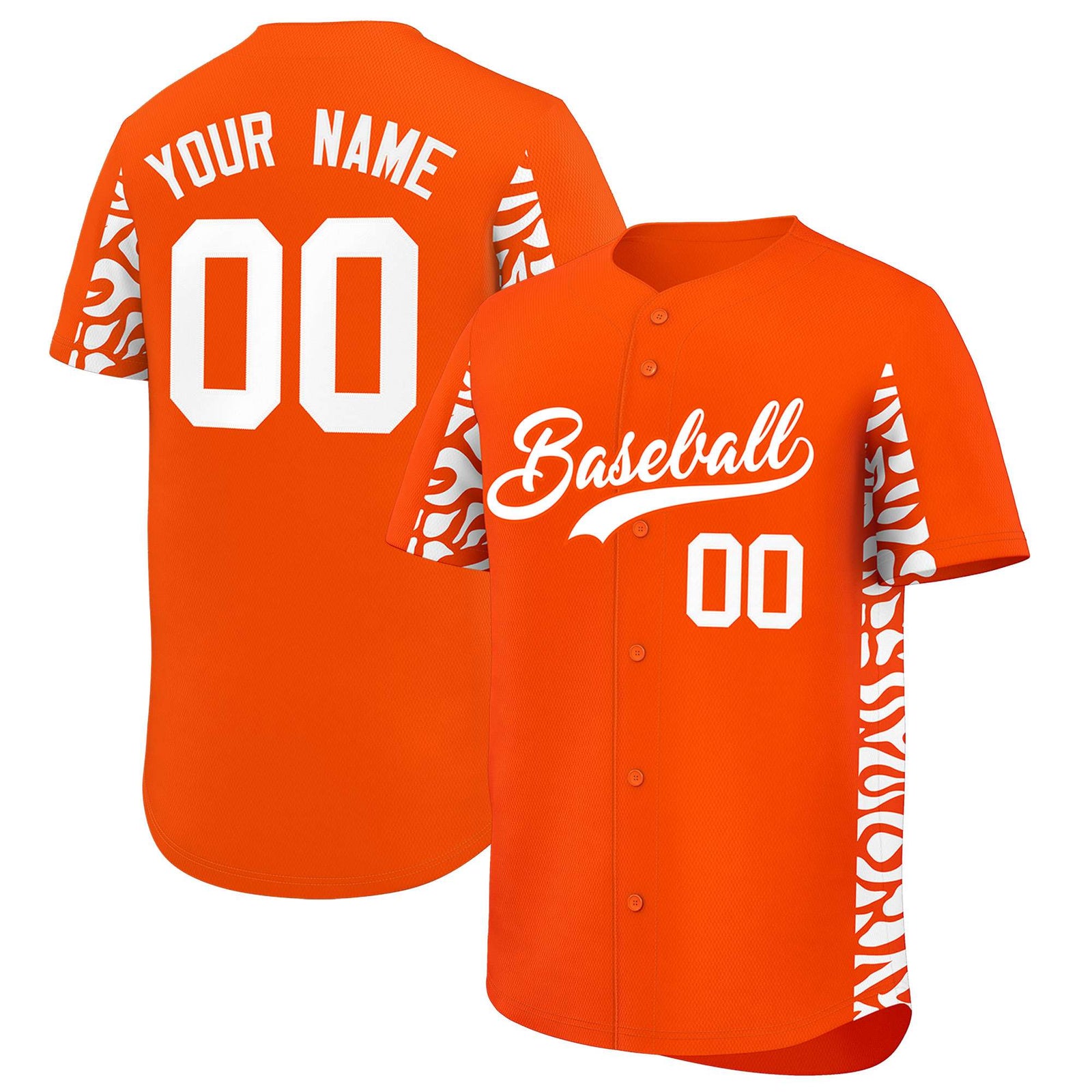 Custom Orange White Personalized Leopard Graffiti Pattern Side Design Authentic Baseball Jersey