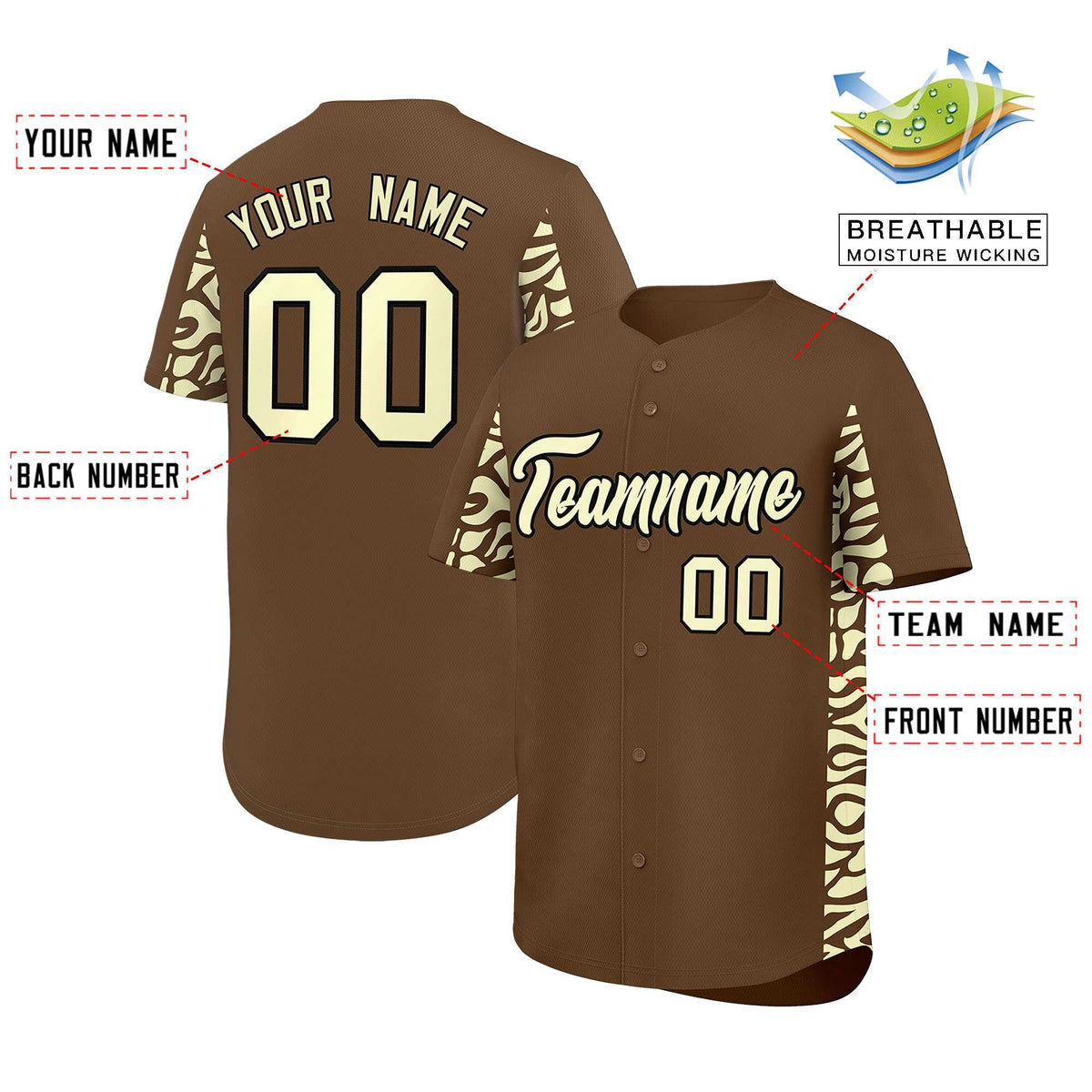 Custom Light Brown Cream Personalized Leopard Graffiti Pattern Side Design Authentic Baseball Jersey