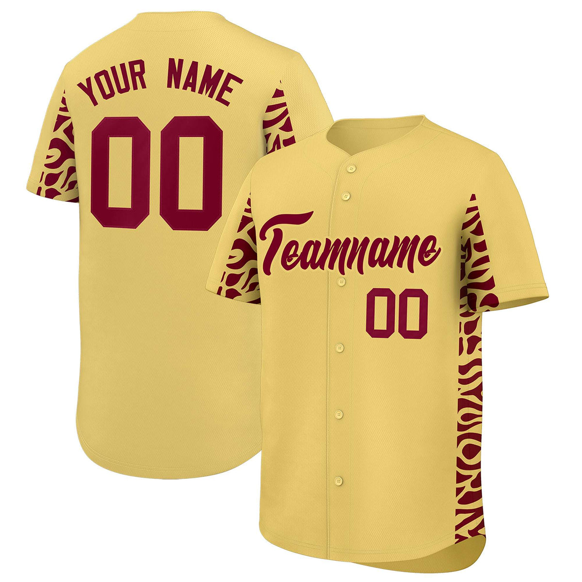 Custom Khaki Crimson Personalized Leopard Graffiti Pattern Side Design Authentic Baseball Jersey