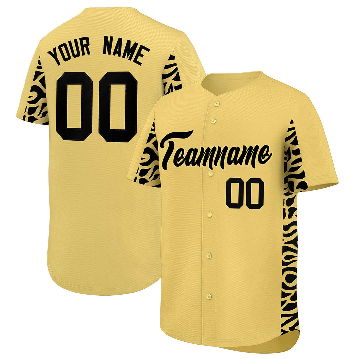 Custom Khaki Black Personalized Leopard Graffiti Pattern Side Design Authentic Baseball Jersey