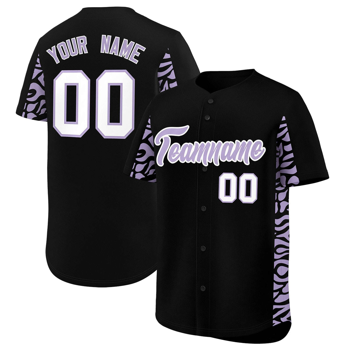 Custom Black Light Purple Personalized Leopard Graffiti Pattern Side Design Authentic Baseball Jersey