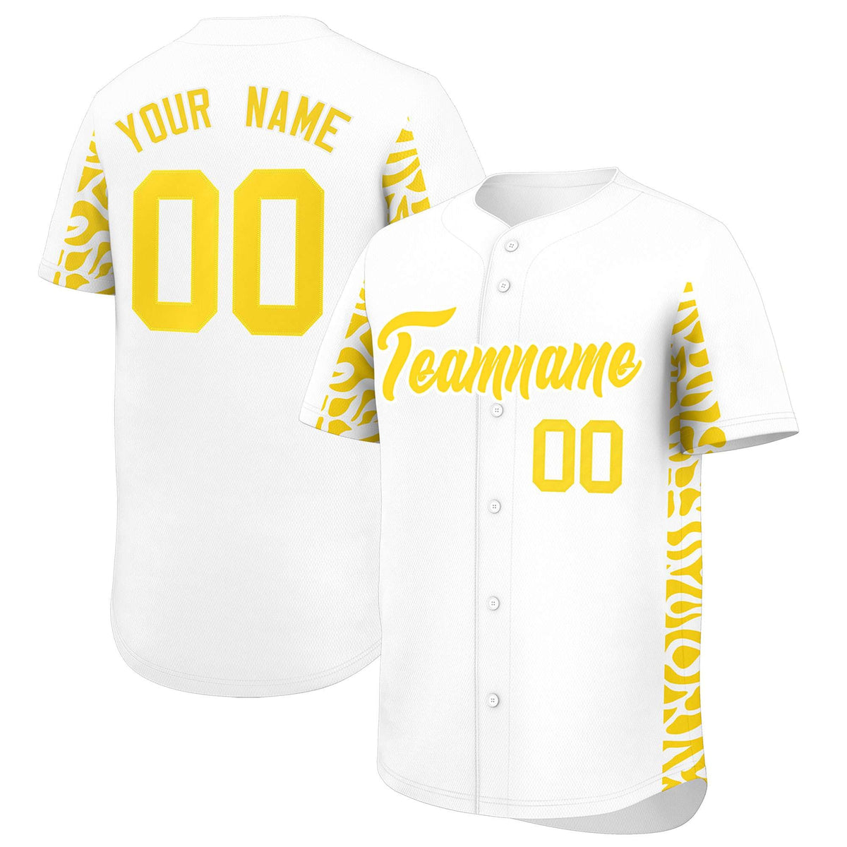 Custom White Gold Personalized Leopard Graffiti Pattern Side Design Authentic Baseball Jersey