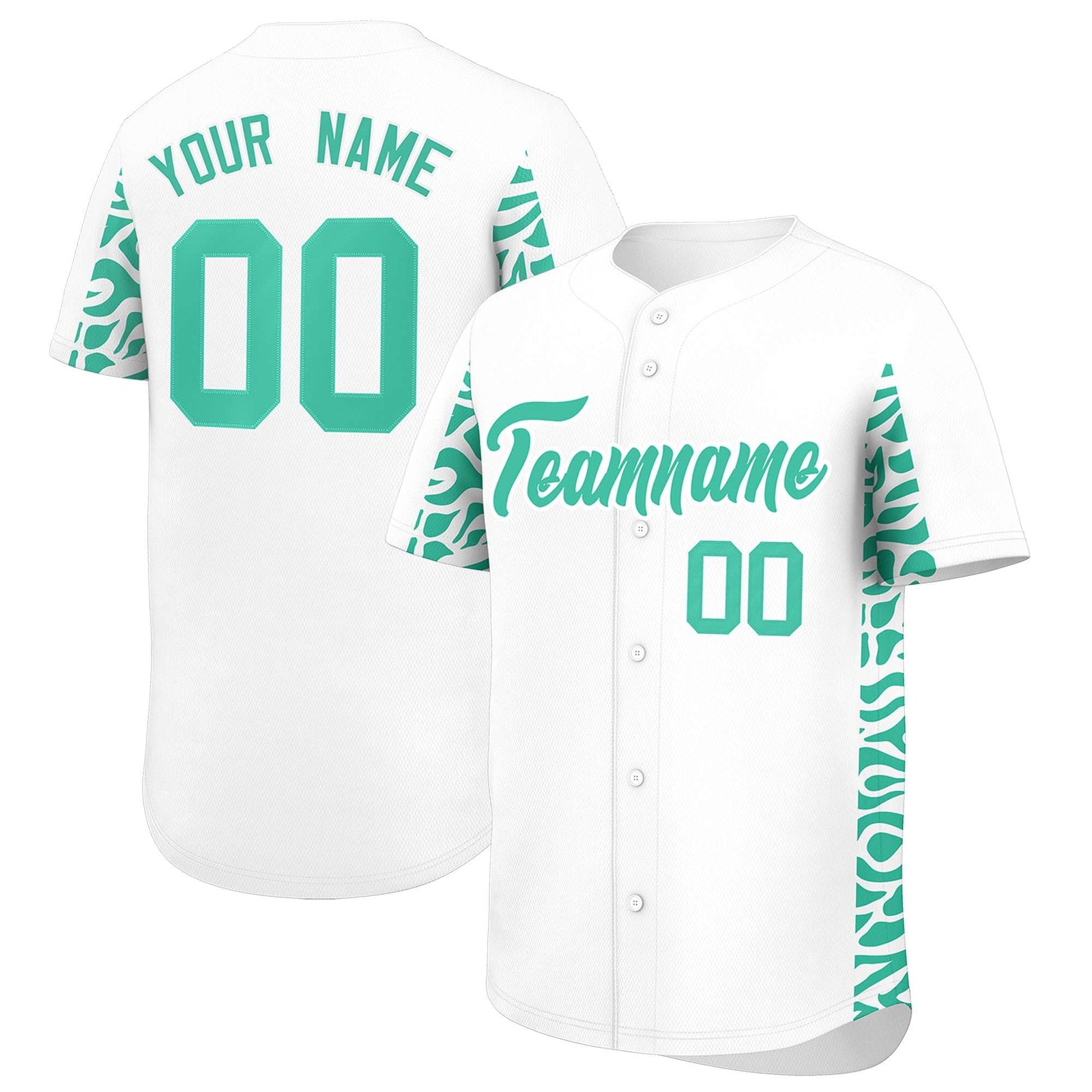 Custom White Bright Green Personalized Leopard Graffiti Pattern Side Design Authentic Baseball Jersey