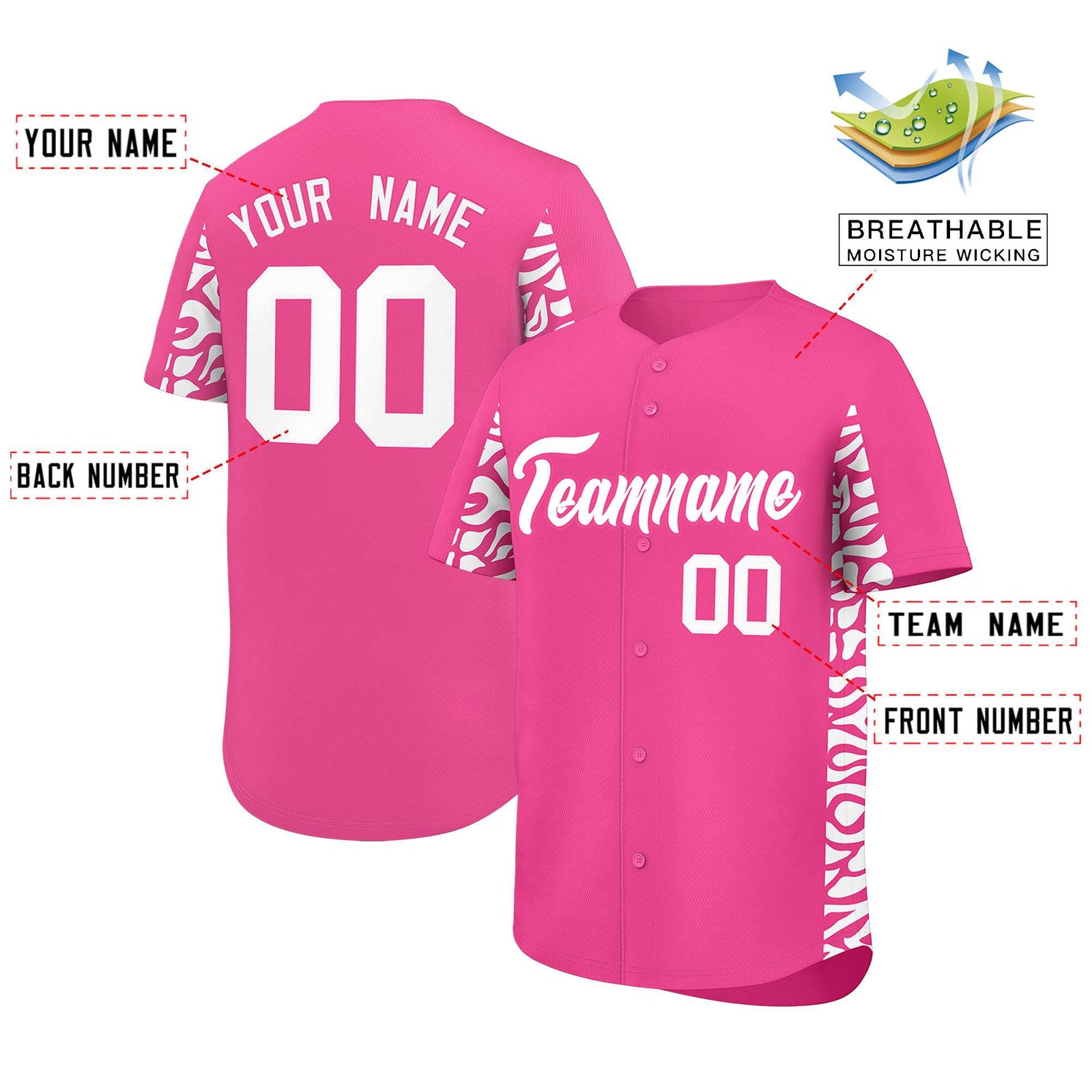 Custom Pink White Personalized Leopard Graffiti Pattern Side Design Authentic Baseball Jersey