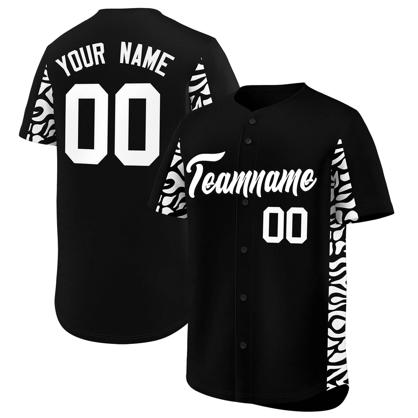 Custom Black White Personalized Leopard Graffiti Pattern Side Design Authentic Baseball Jersey