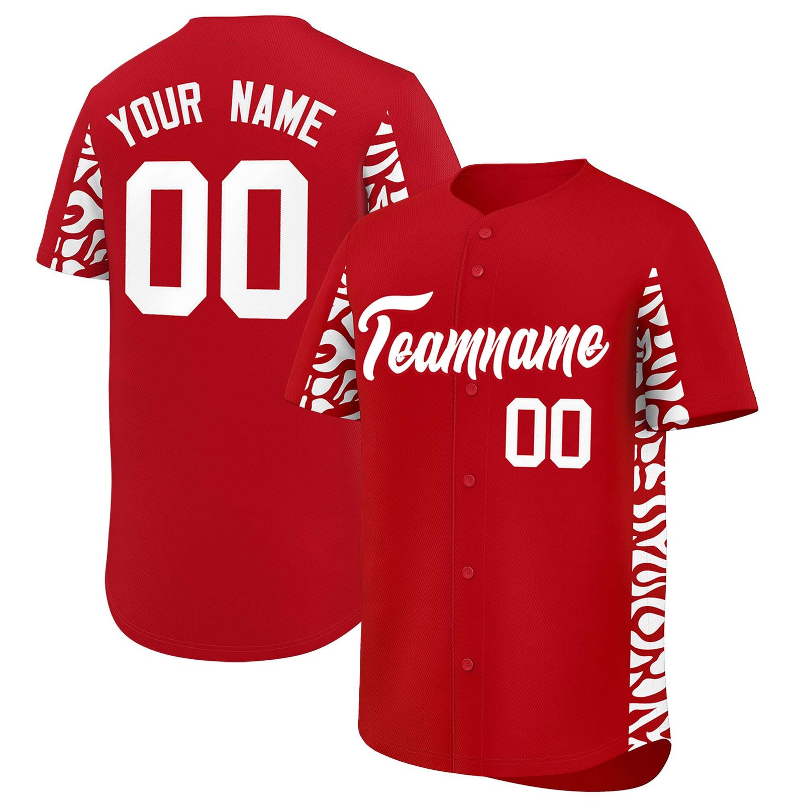 Custom Red White Personalized Leopard Graffiti Pattern Side Design Authentic Baseball Jersey