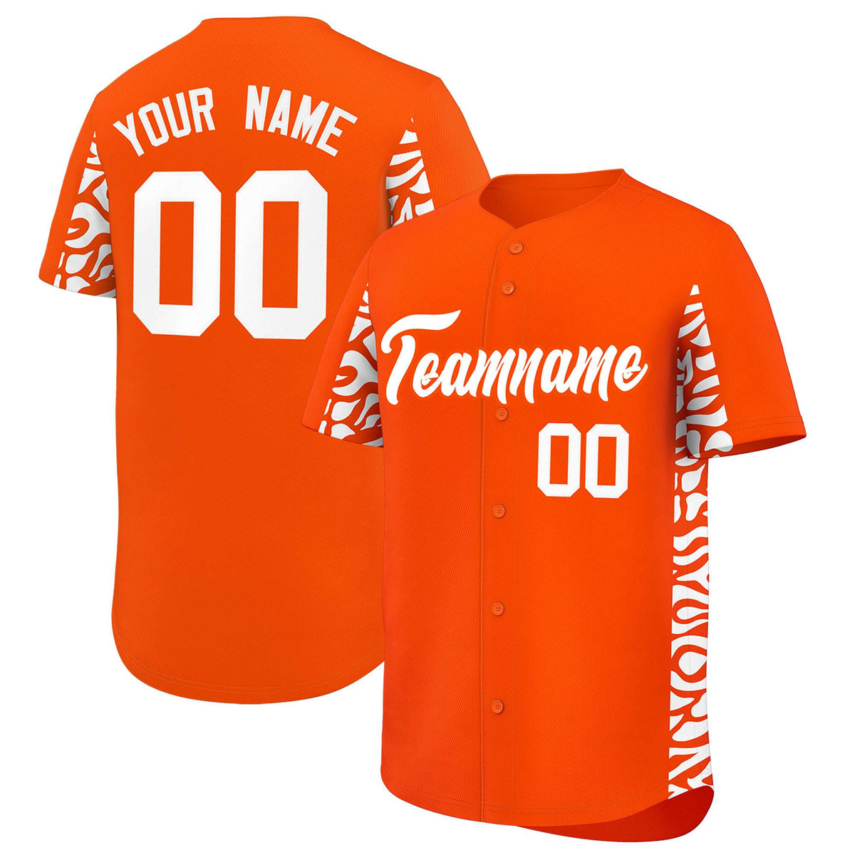 Custom Orange White Personalized Leopard Graffiti Pattern Side Design Authentic Baseball Jersey